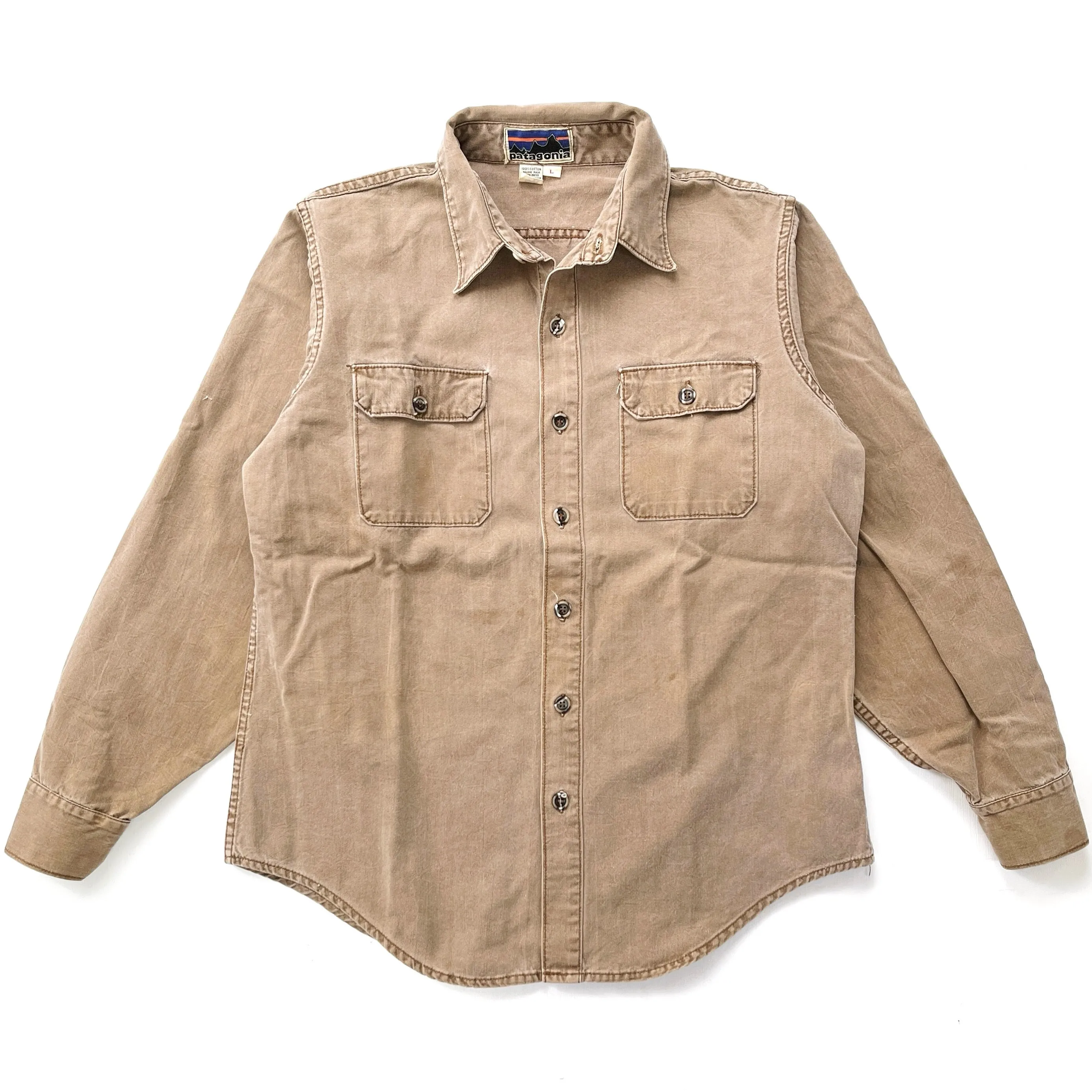 1970s Patagonia “Big Label” Cotton Canvas Shirt, Light Brown (M/L)