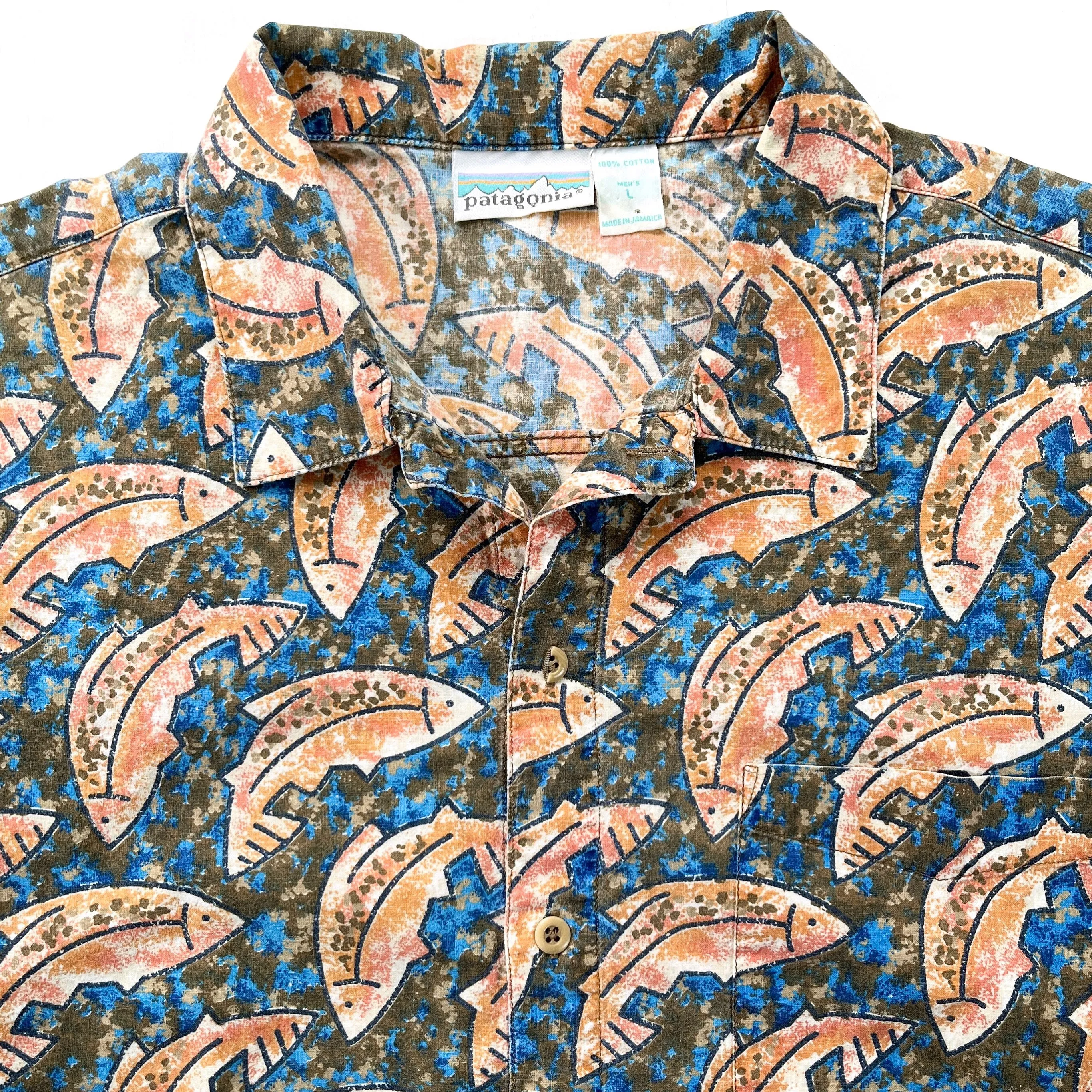 1992 Patagonia Mens A/C Cotton Print Shirt, Fish: Seaweed (L/XL)