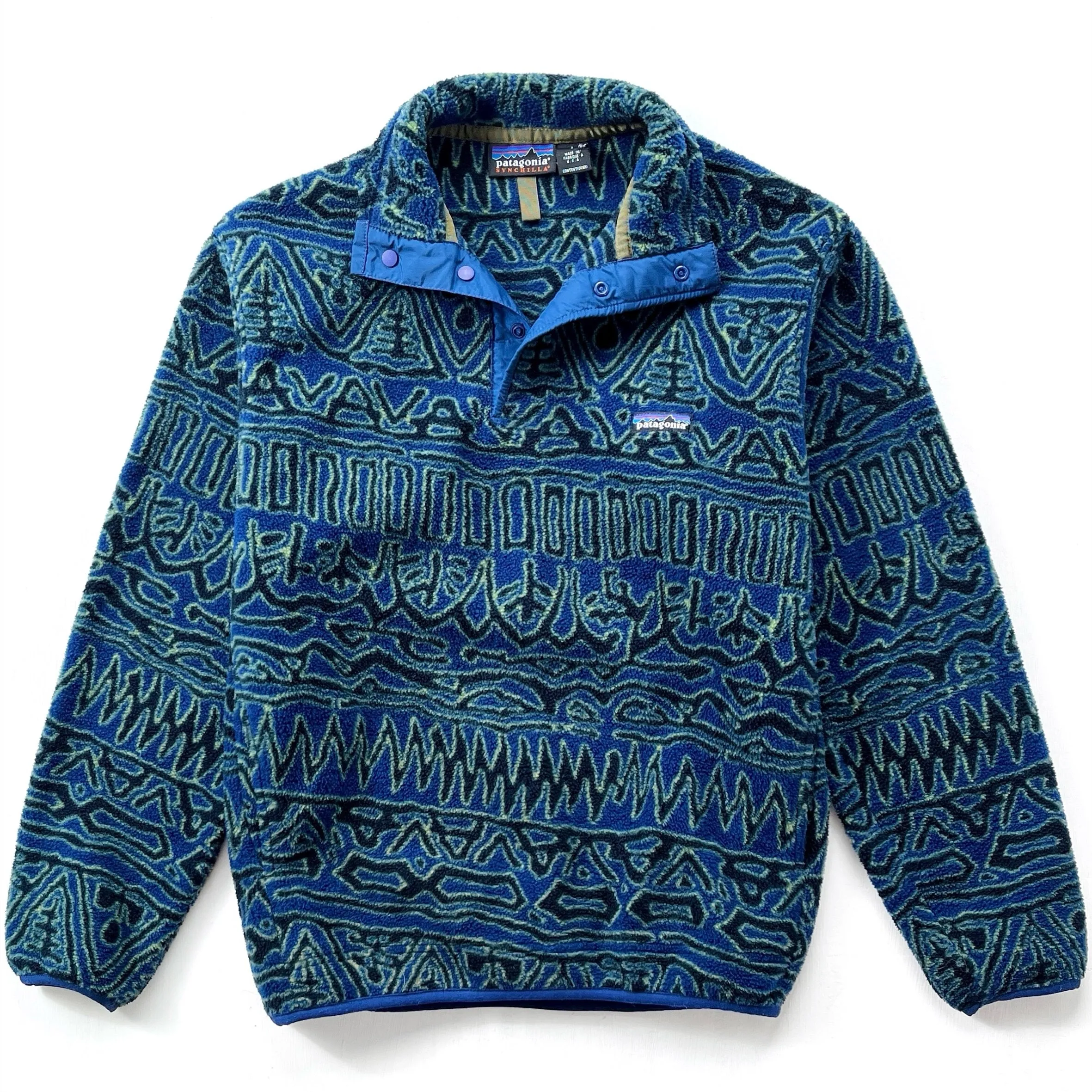 1998 Patagonia Printed Synchilla Snap-T, Switchback: Storm Blue (S)