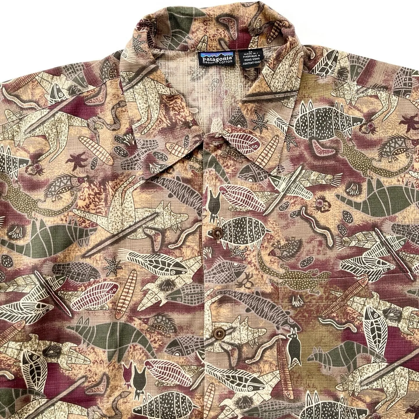 1999 Patagonia Mens A/C Cotton Print Shirt, Wombat: Olive (M/L)