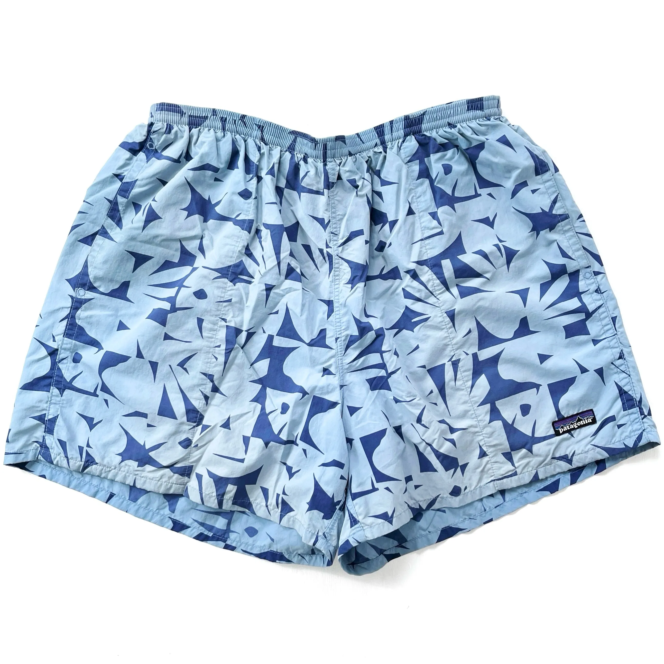 2005 Patagonia Mens 5” Printed Nylon Baggies Shorts, Blue (XL)