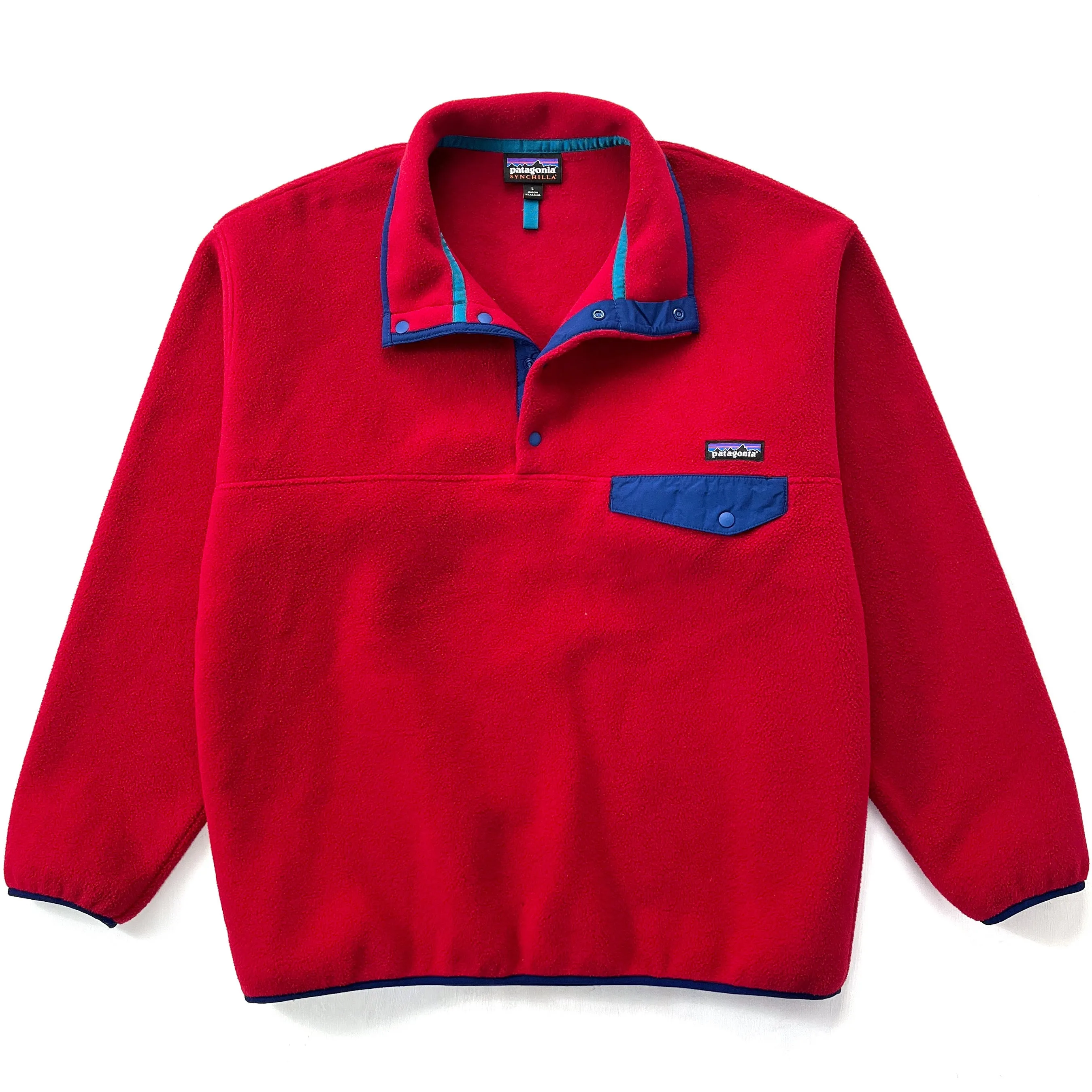 2015 Patagonia Synchilla Snap-T Fleece Pullover, Red & Navy (L/XL)