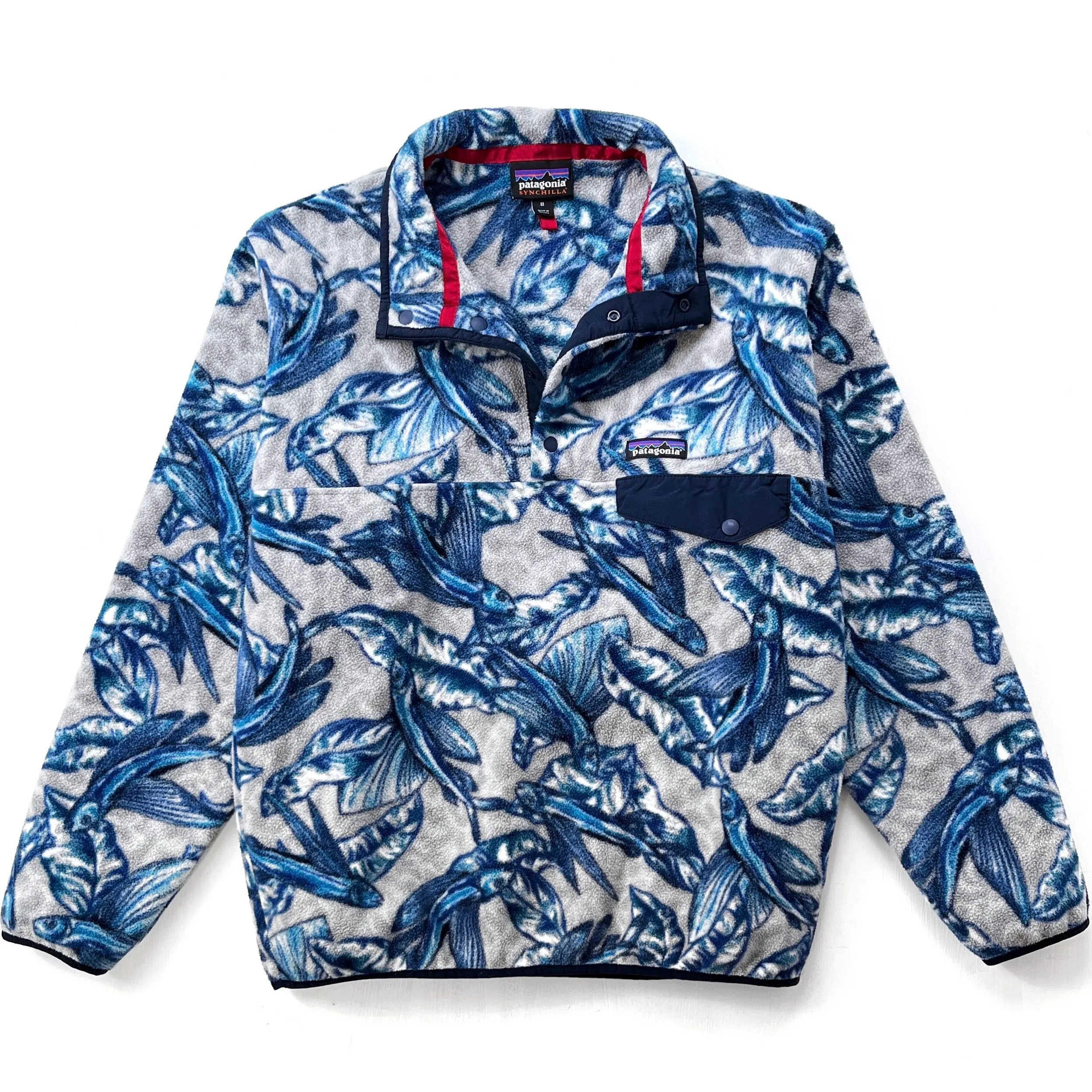 2016 Patagonia Printed Synchilla Snap-T, Hawaiian Fish: Grey (M)