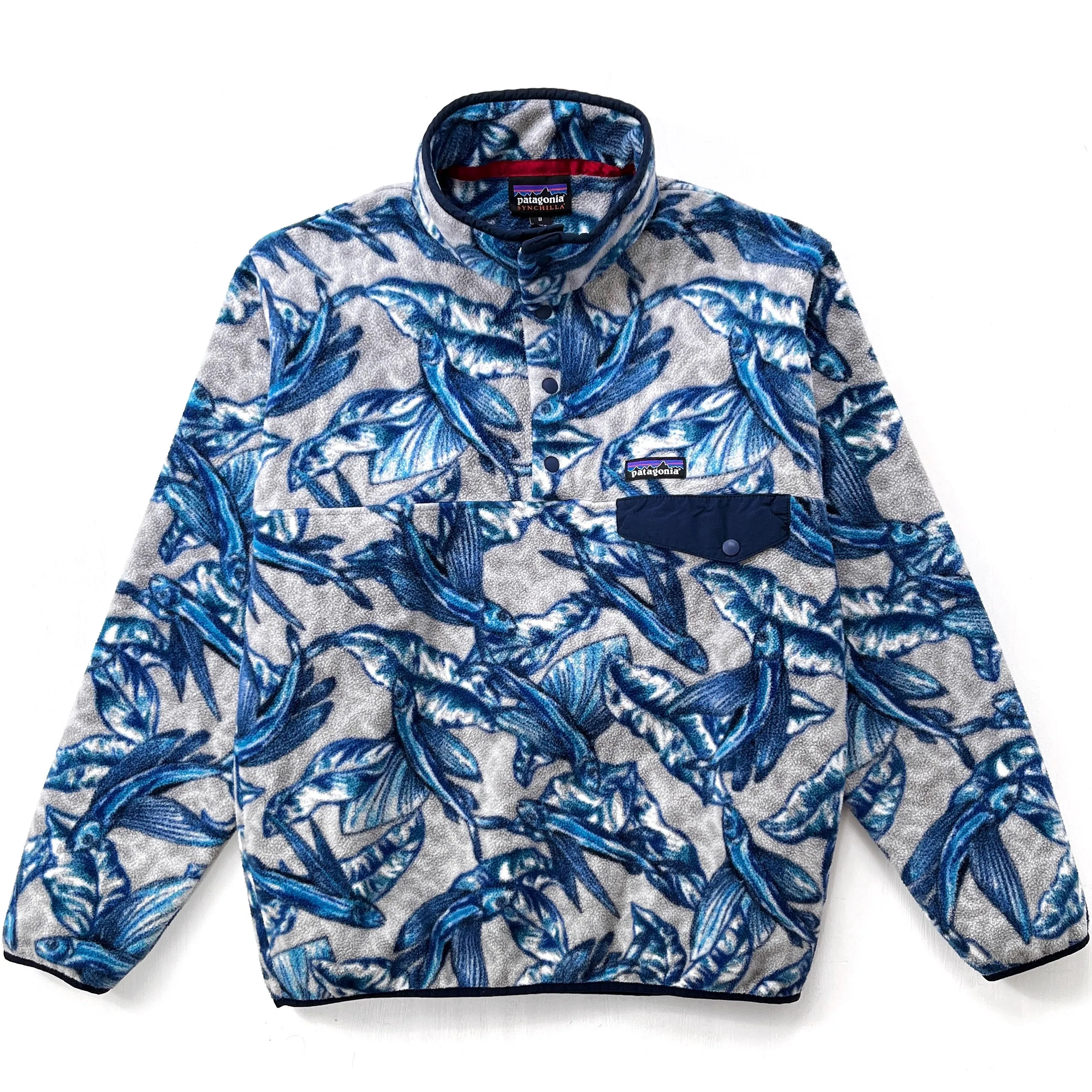 2016 Patagonia Printed Synchilla Snap-T, Hawaiian Fish: Grey (M)