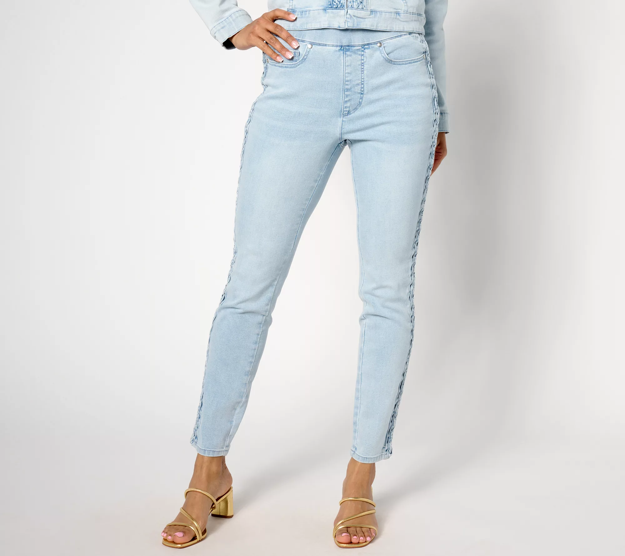 "As Is" Isaac Mizrahi Live! Tall True Denim Slim Leg Jeans w/ Braid Detail