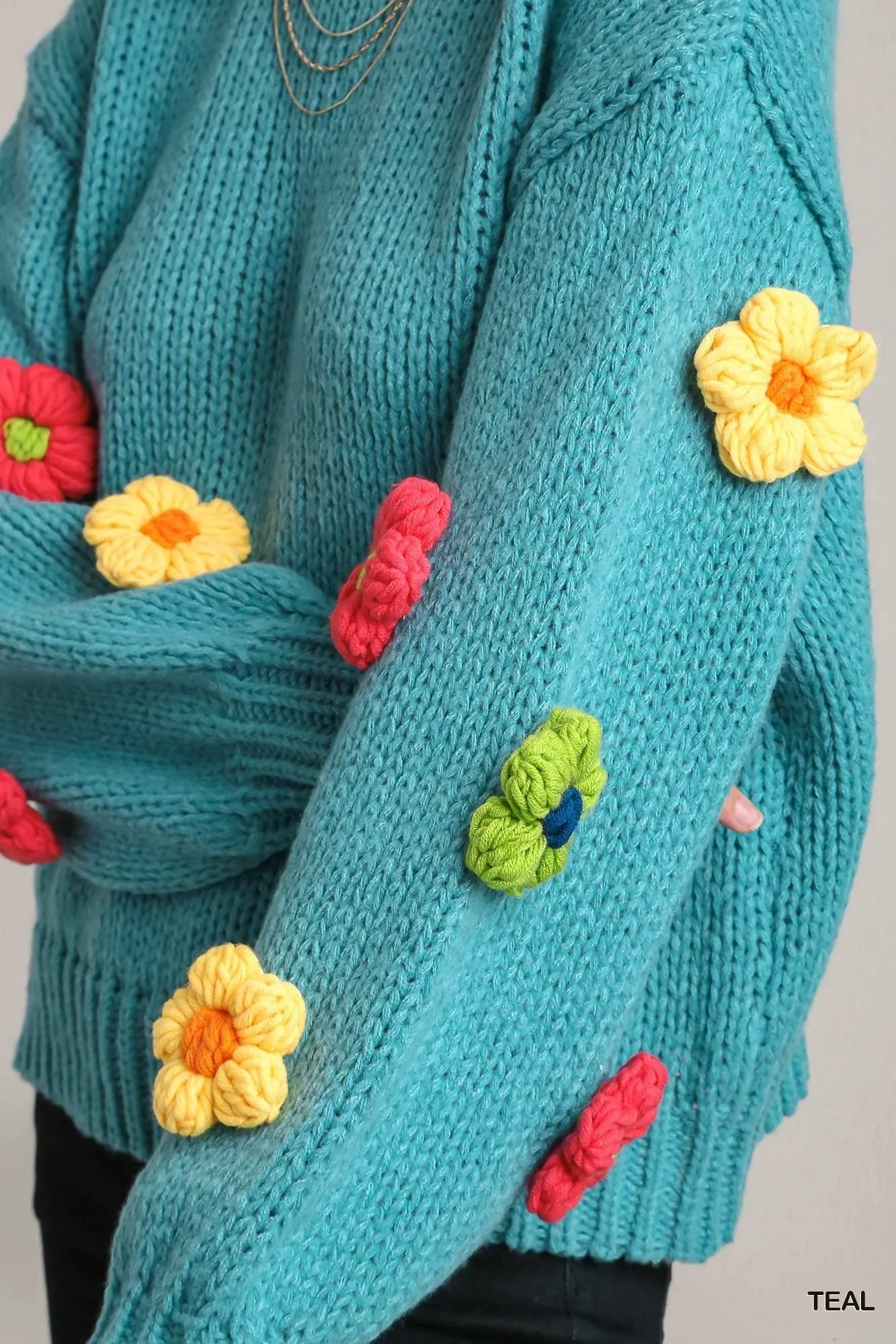 3D Floral Knit Pullover Sweater