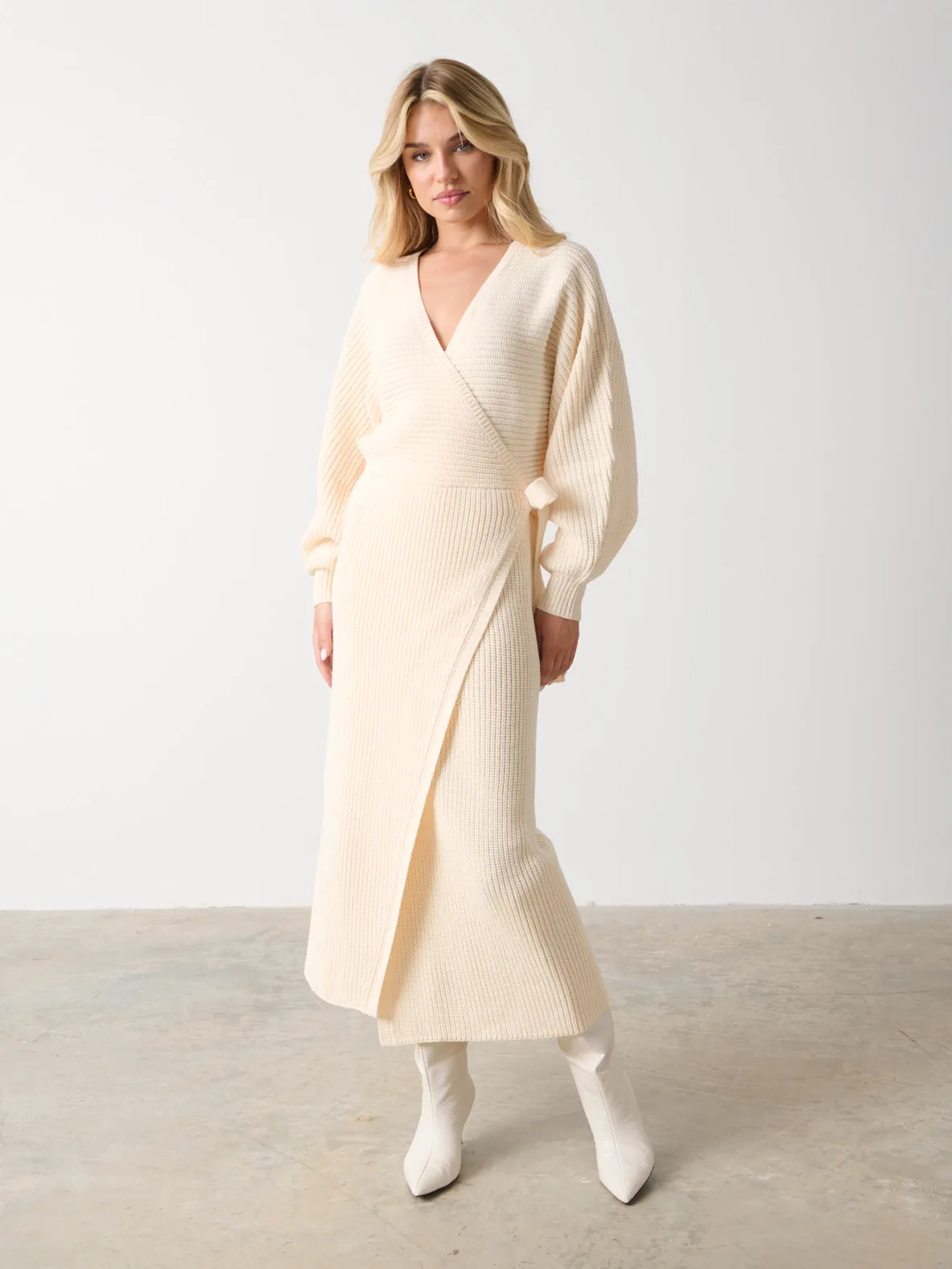 Aidan Cosy Wrap Dress - Cream