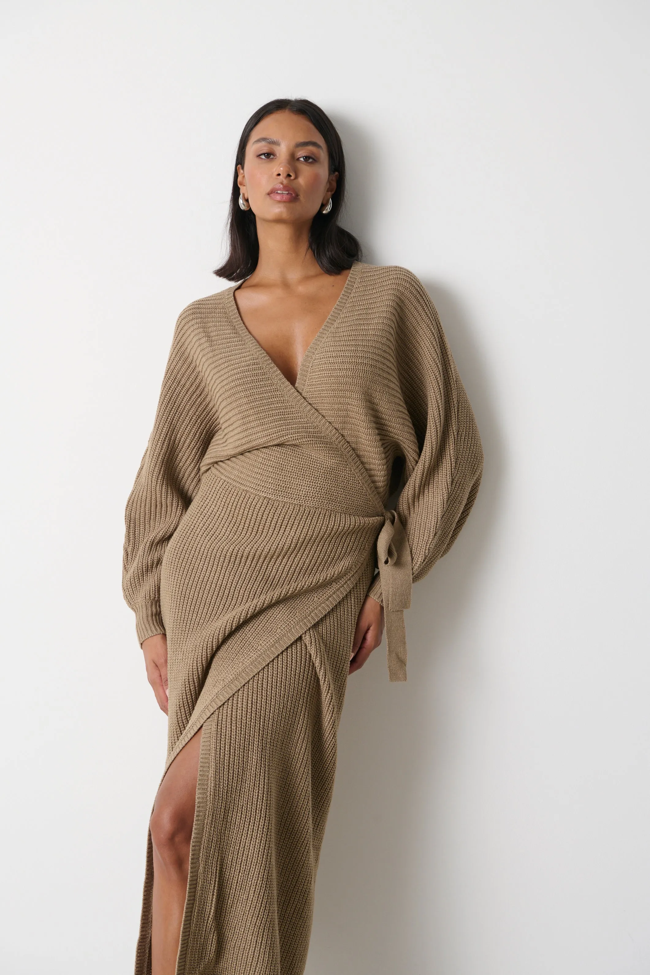 Aidan Cosy Wrap Dress - Light Brown