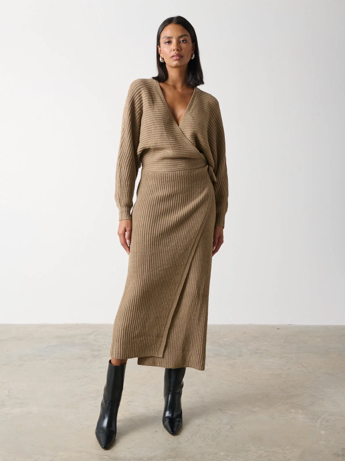 Aidan Cosy Wrap Dress - Light Brown