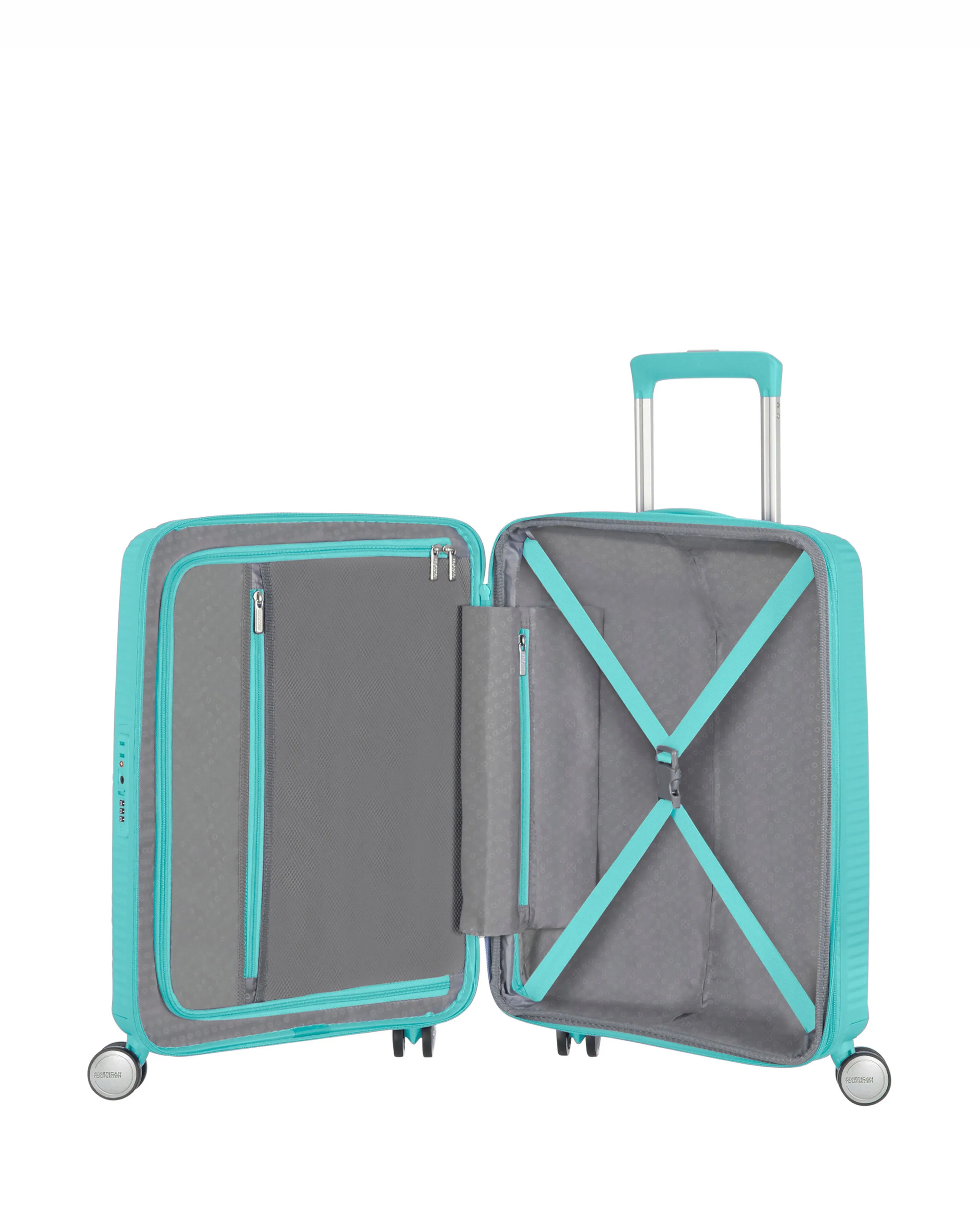 American Tourister Soundbox Spinner 55cm Cabin Suitcase Poolside Blue | Simply Be