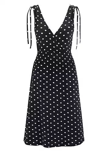 Aniston Spot Print V-Neck Sleeveless Wrap Midi Dress | Kaleidoscope