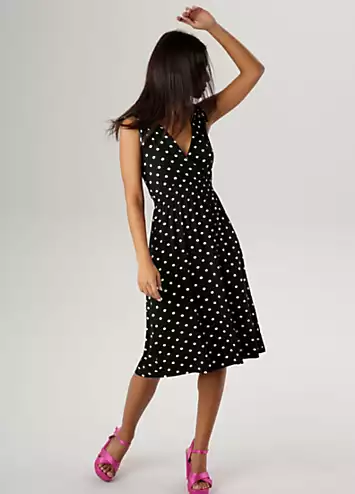 Aniston Spot Print V-Neck Sleeveless Wrap Midi Dress | Kaleidoscope