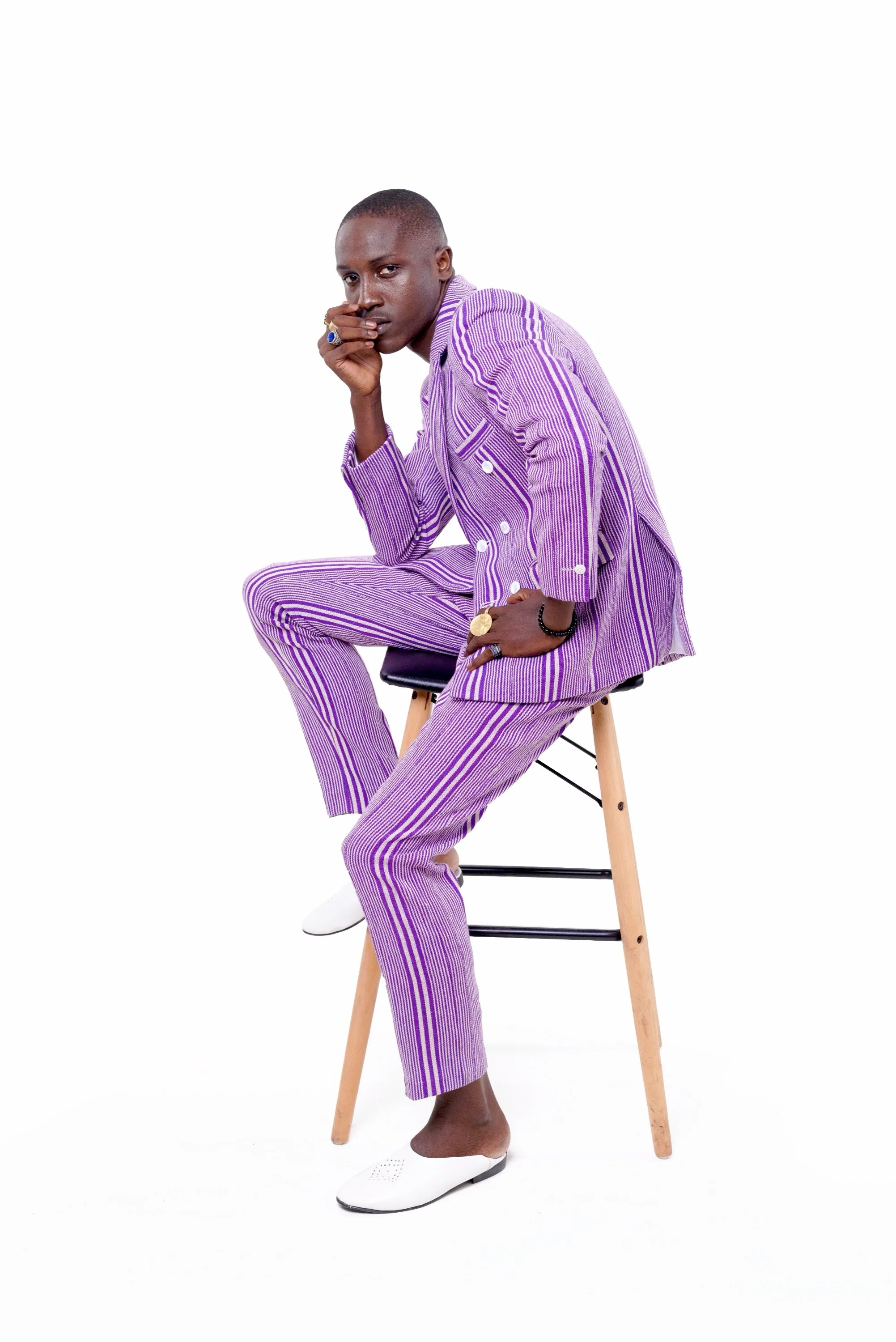 Baba Purple Double-Breasted Suit Jacket + Soke Straight Cut Pant Ensemble