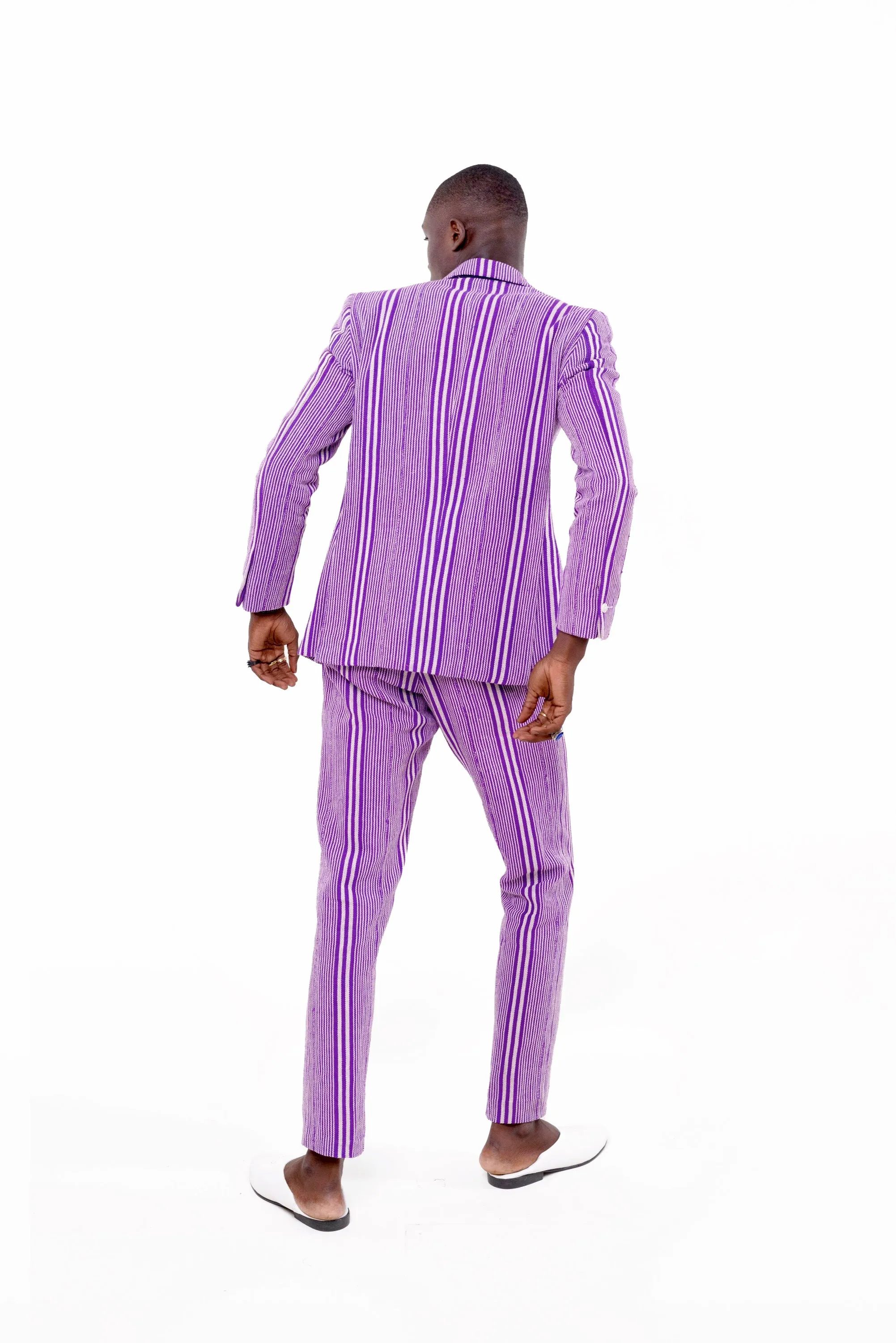 Baba Purple Double-Breasted Suit Jacket + Soke Straight Cut Pant Ensemble