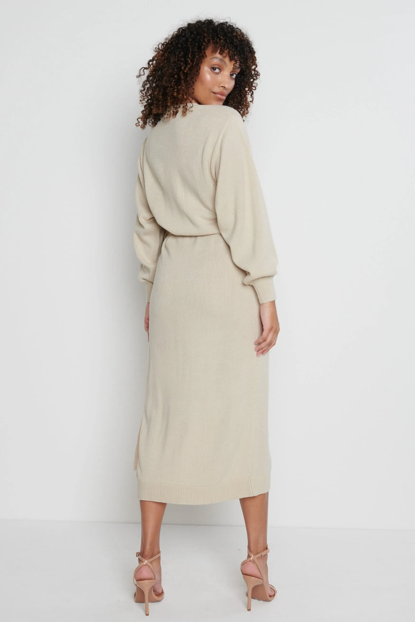 Beau Wrap Midi Dress - Beige