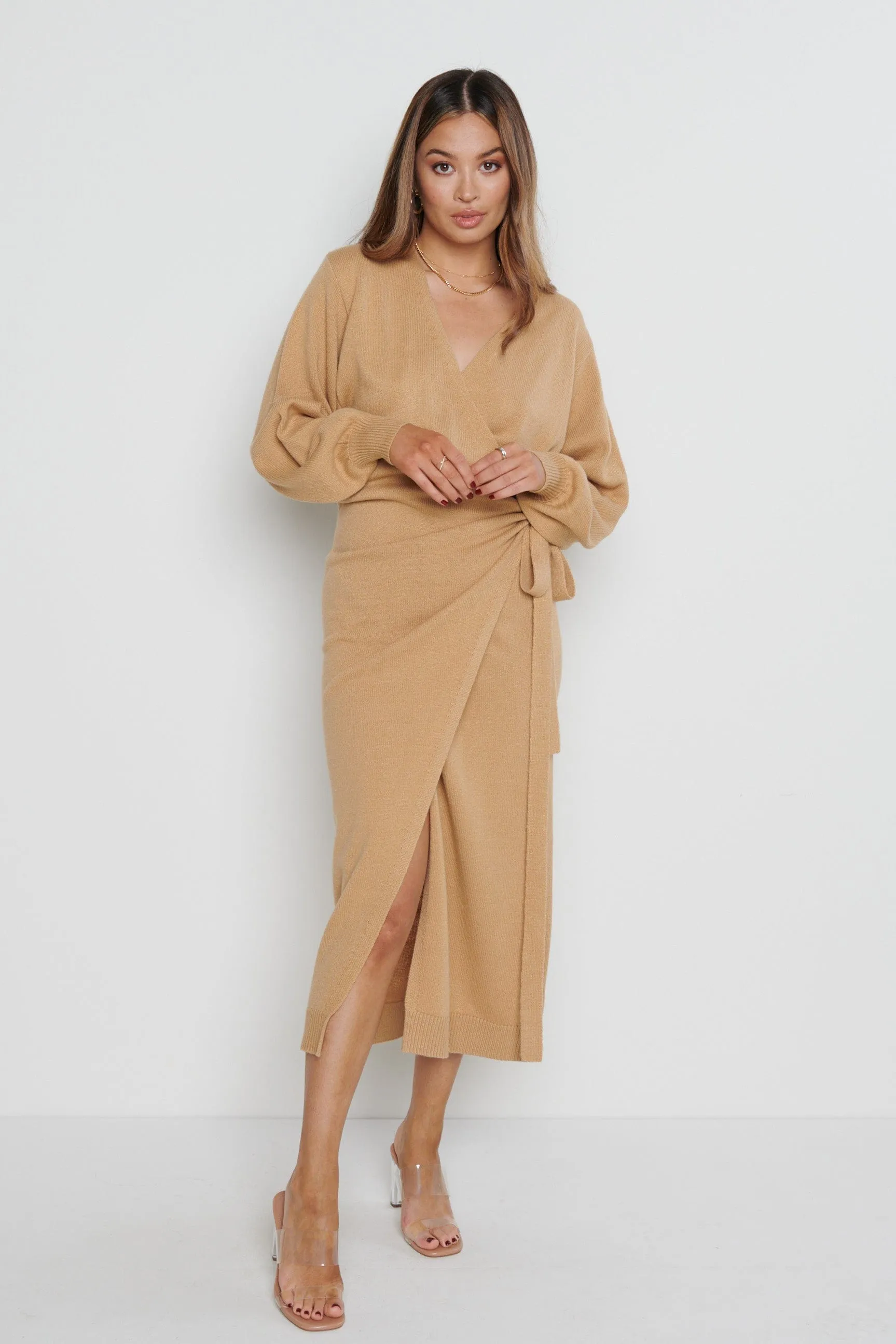 Beau Wrap Midi Dress - Camel