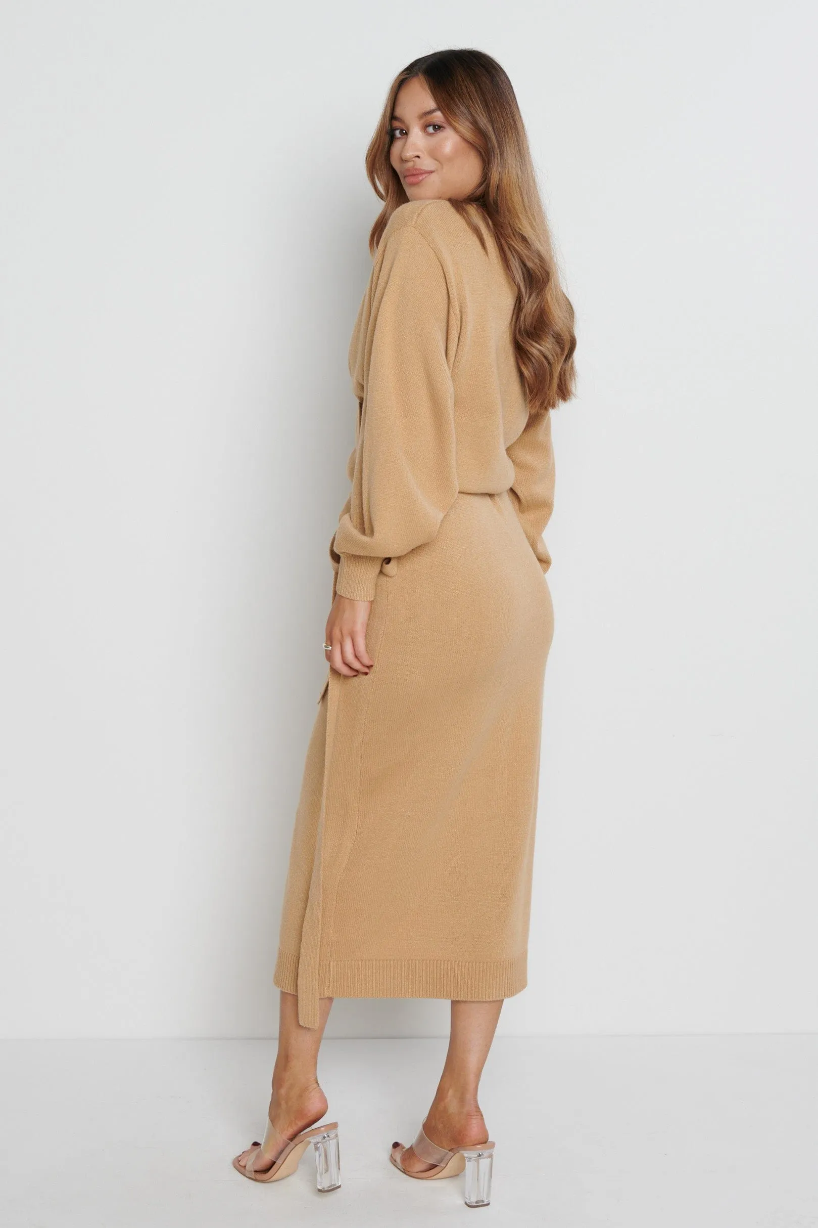 Beau Wrap Midi Dress - Camel