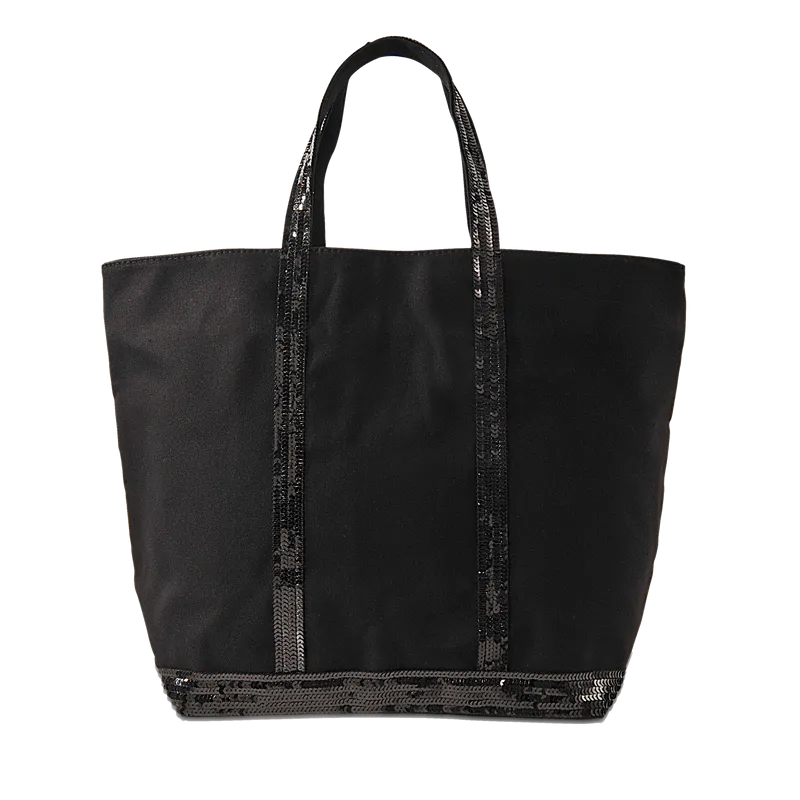 Black Canvas and Sequin Tote L + Zip