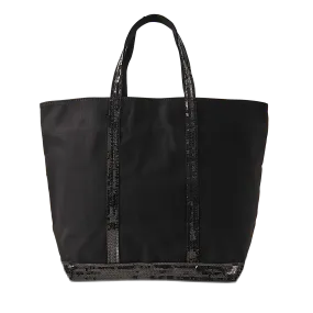 Black Canvas and Sequin Tote L + Zip