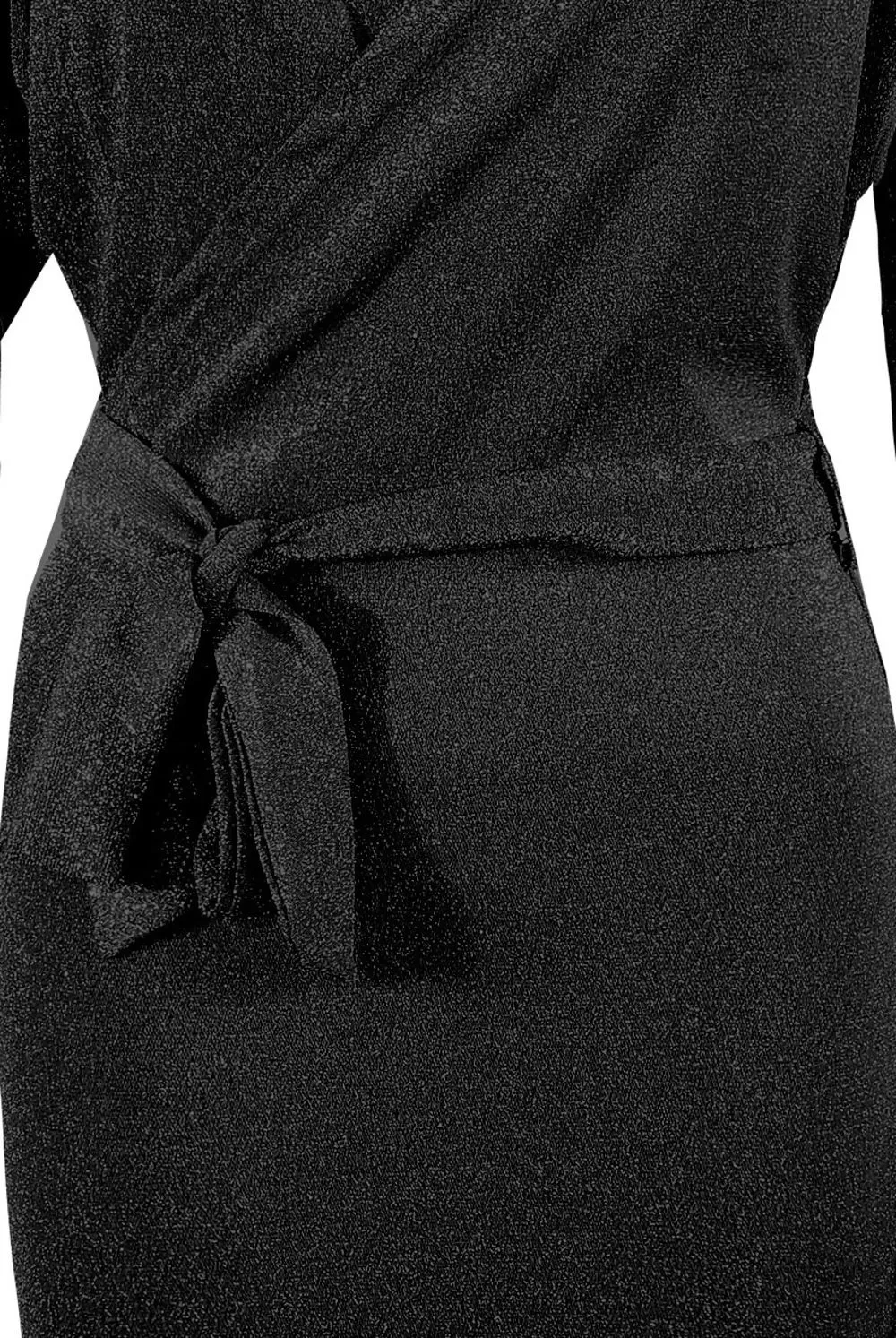 Black Lurex Tie Up Wrap Over Dress