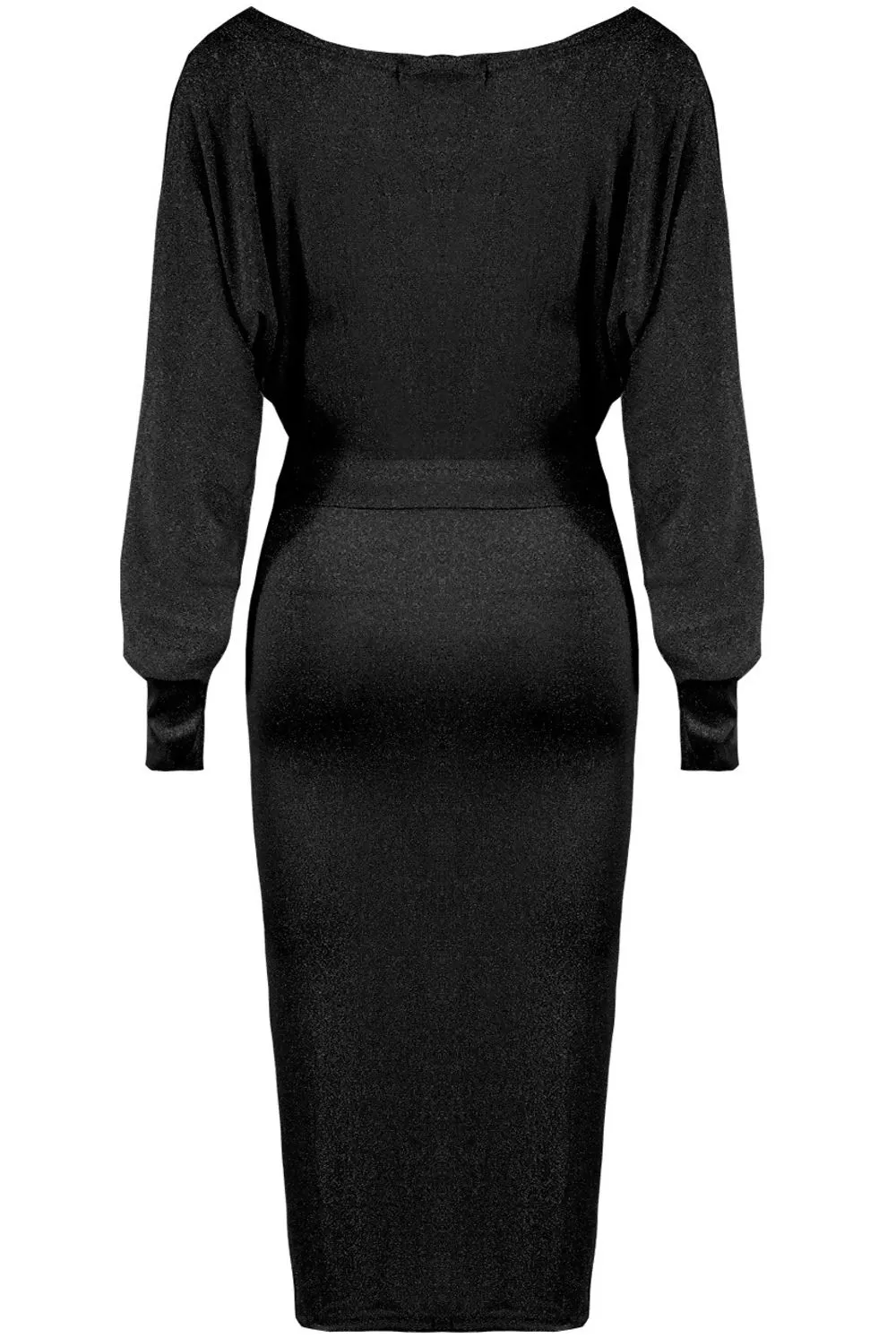 Black Lurex Tie Up Wrap Over Dress