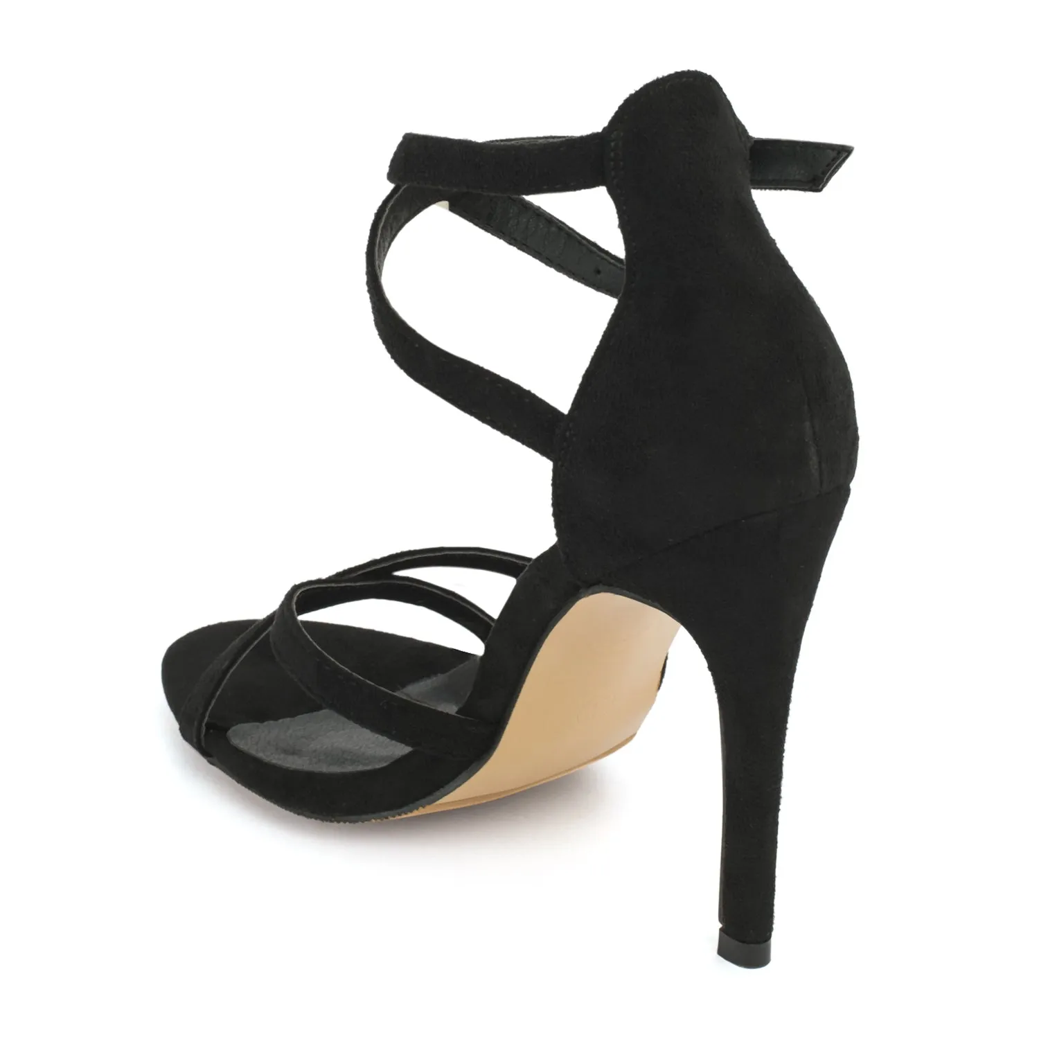 Black Strappy Crossover High Heel Sandals