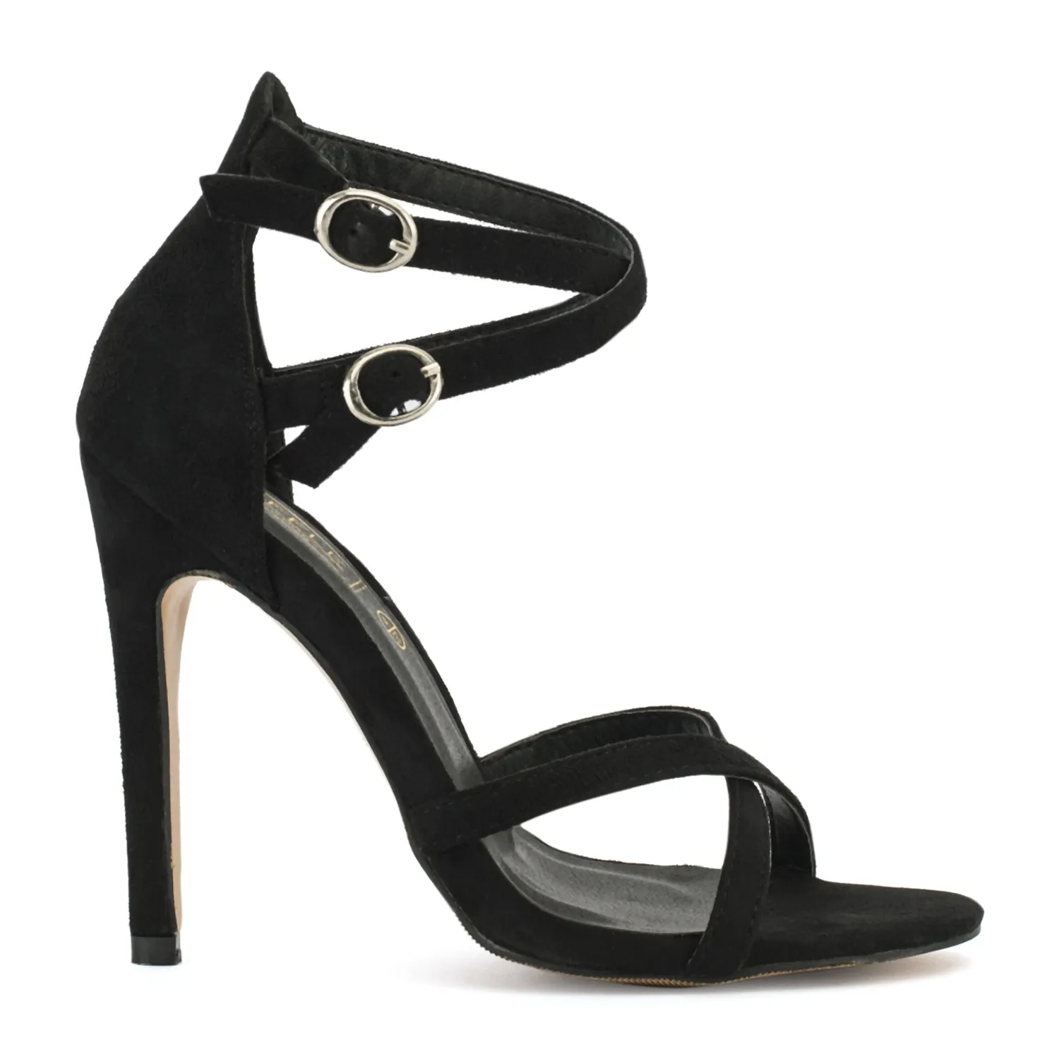 Black Strappy Crossover High Heel Sandals