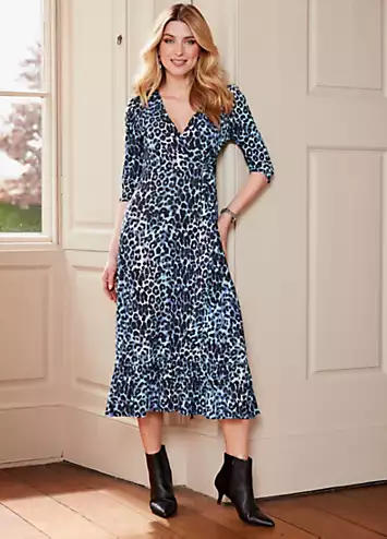 Blue Animal Print Wrap Jersey Dress by Kaleidoscope | Look Again