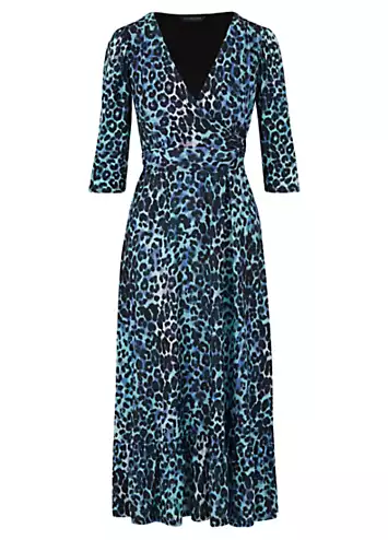 Blue Animal Print Wrap Jersey Dress by Kaleidoscope | Look Again