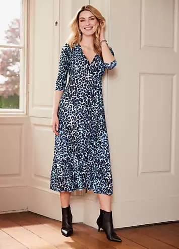 Blue Animal Print Wrap Jersey Dress by Kaleidoscope | Look Again