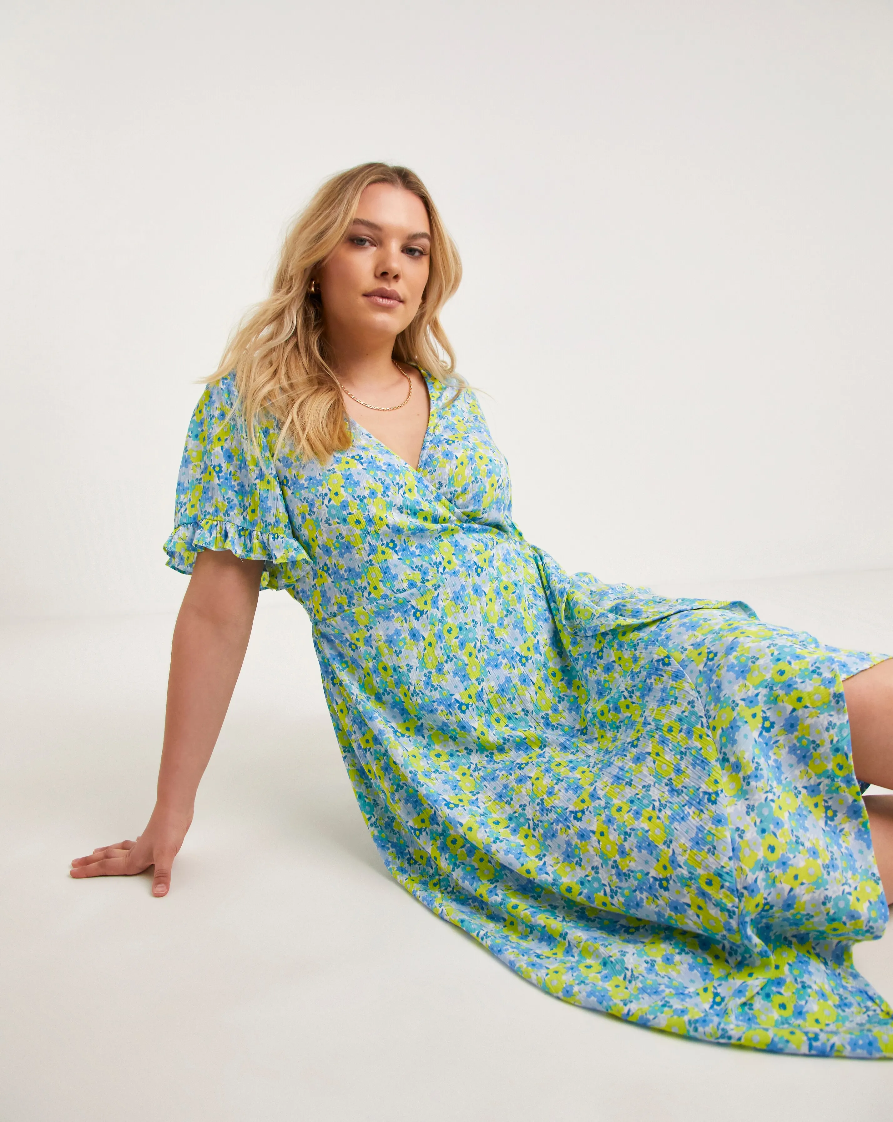 Blue Floral Crinkle Wrap Dress With EcoVero TM Viscose | Simply Be