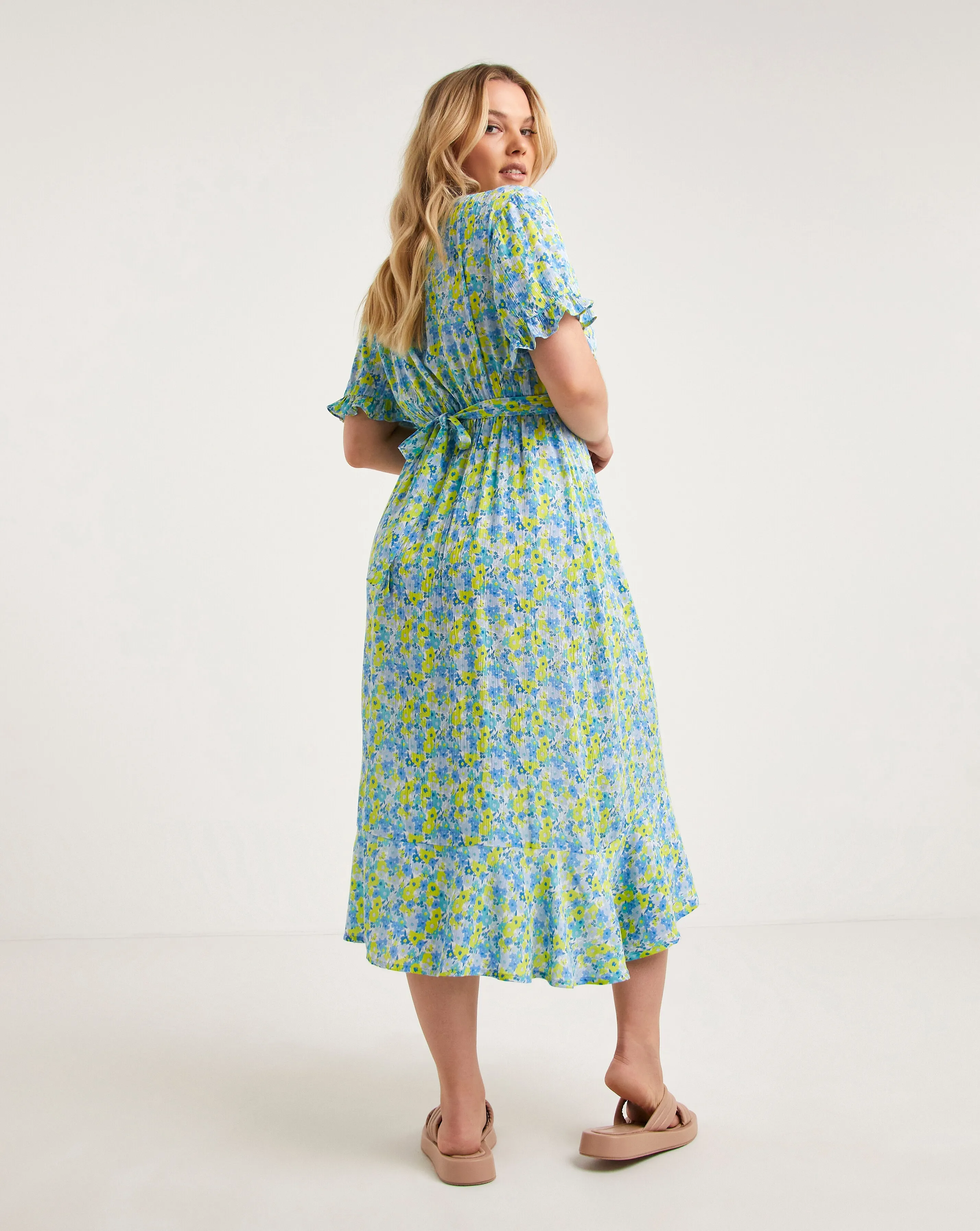 Blue Floral Crinkle Wrap Dress With EcoVero TM Viscose | Simply Be