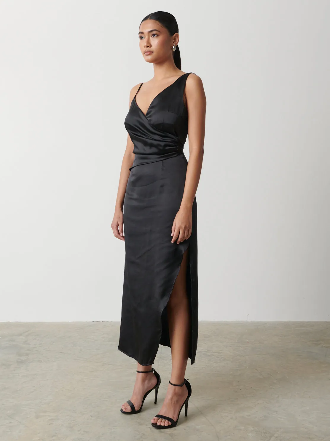 Briella Wrap Recycled Midaxi Dress - Black