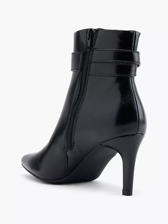 Catwalk  Black High Heeled Ankle Boot with Metal Detail