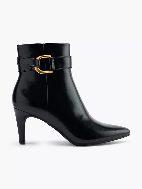 Catwalk  Black High Heeled Ankle Boot with Metal Detail