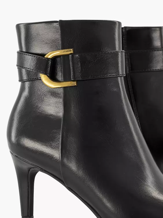 Catwalk  Black High Heeled Ankle Boot with Metal Detail