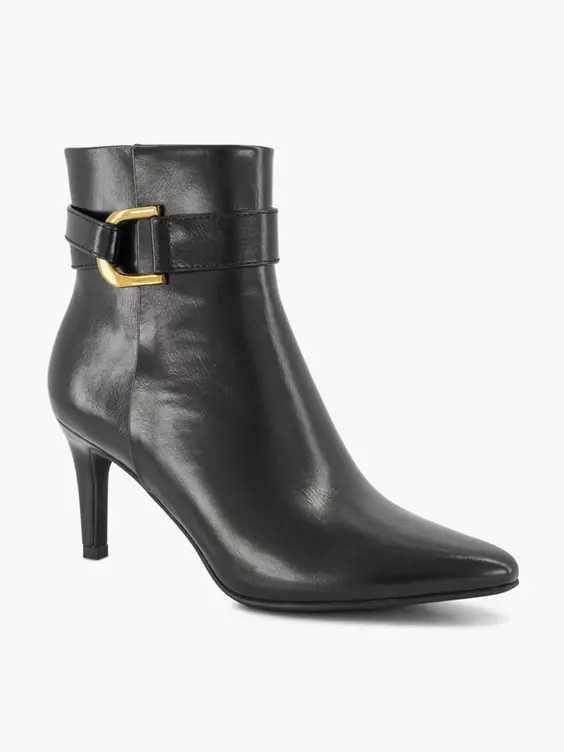 Catwalk  Black High Heeled Ankle Boot with Metal Detail