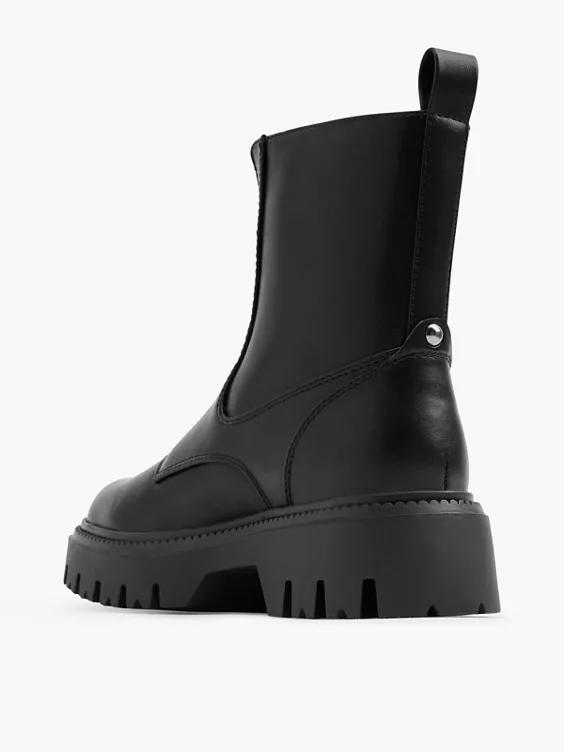 Catwalk  Black Zip Up Front Ankle Boot