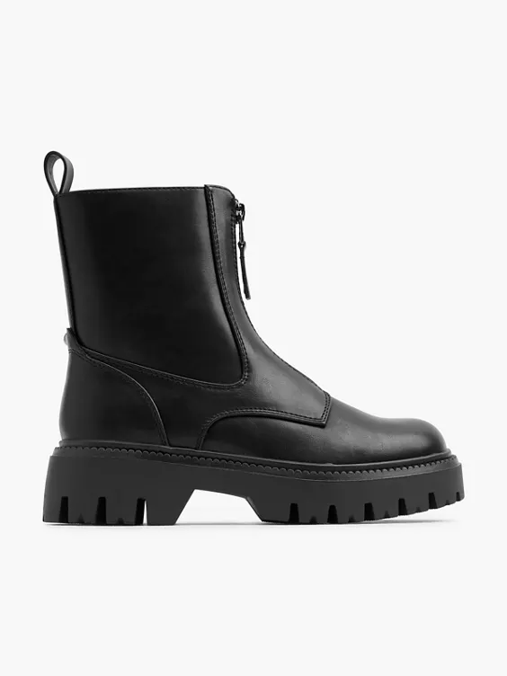 Catwalk  Black Zip Up Front Ankle Boot