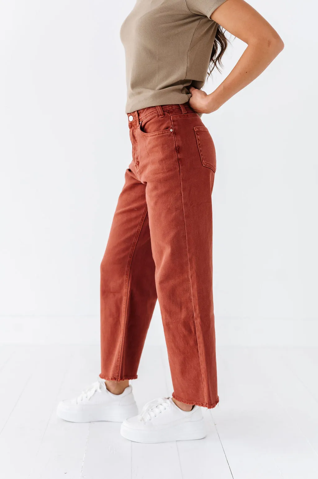 Chandler Wide Leg Jeans in Terracotta