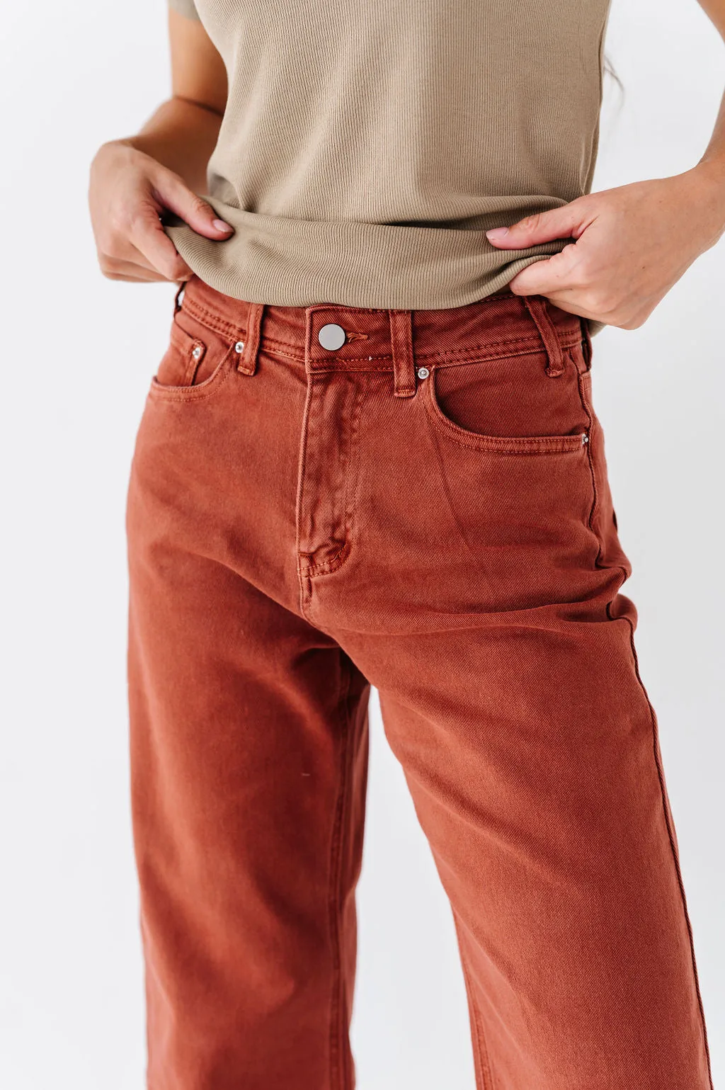 Chandler Wide Leg Jeans in Terracotta