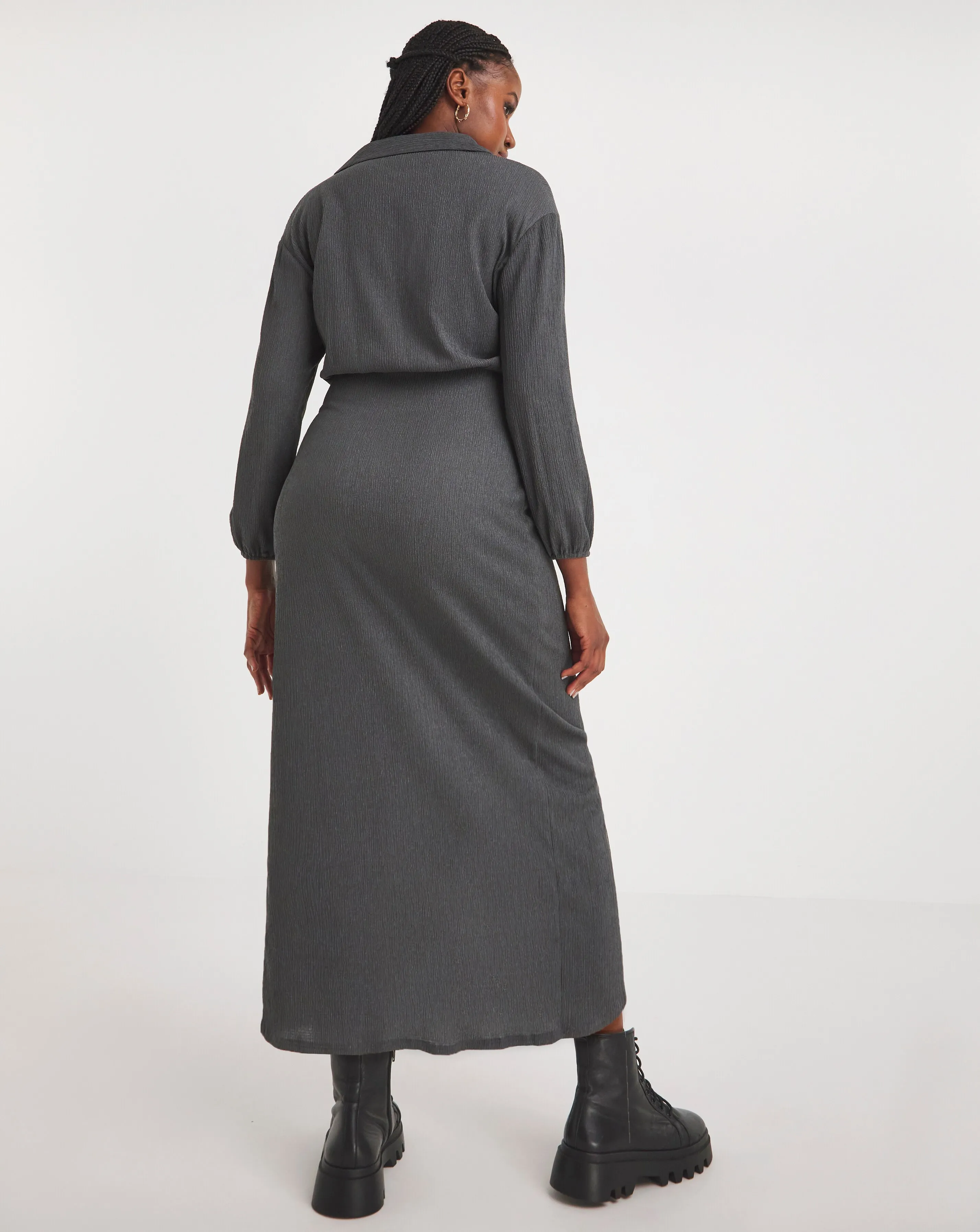 Charcoal Textured Jersey Wrap Front Midi Shirt Dress | Simply Be