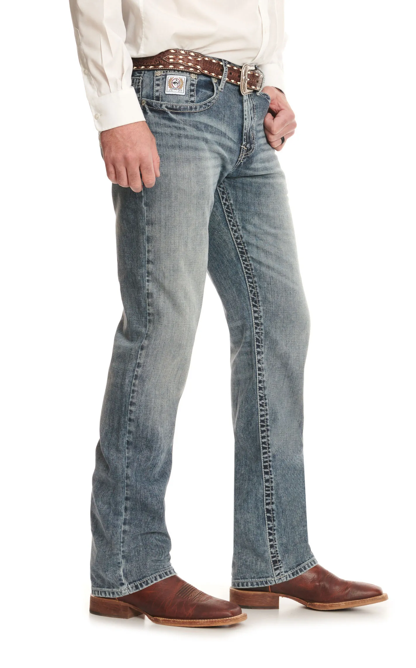 Cinch Men's White Label Light-Medium Stone-Wash Mid Rise Relaxed Fit Straight Leg Jeans