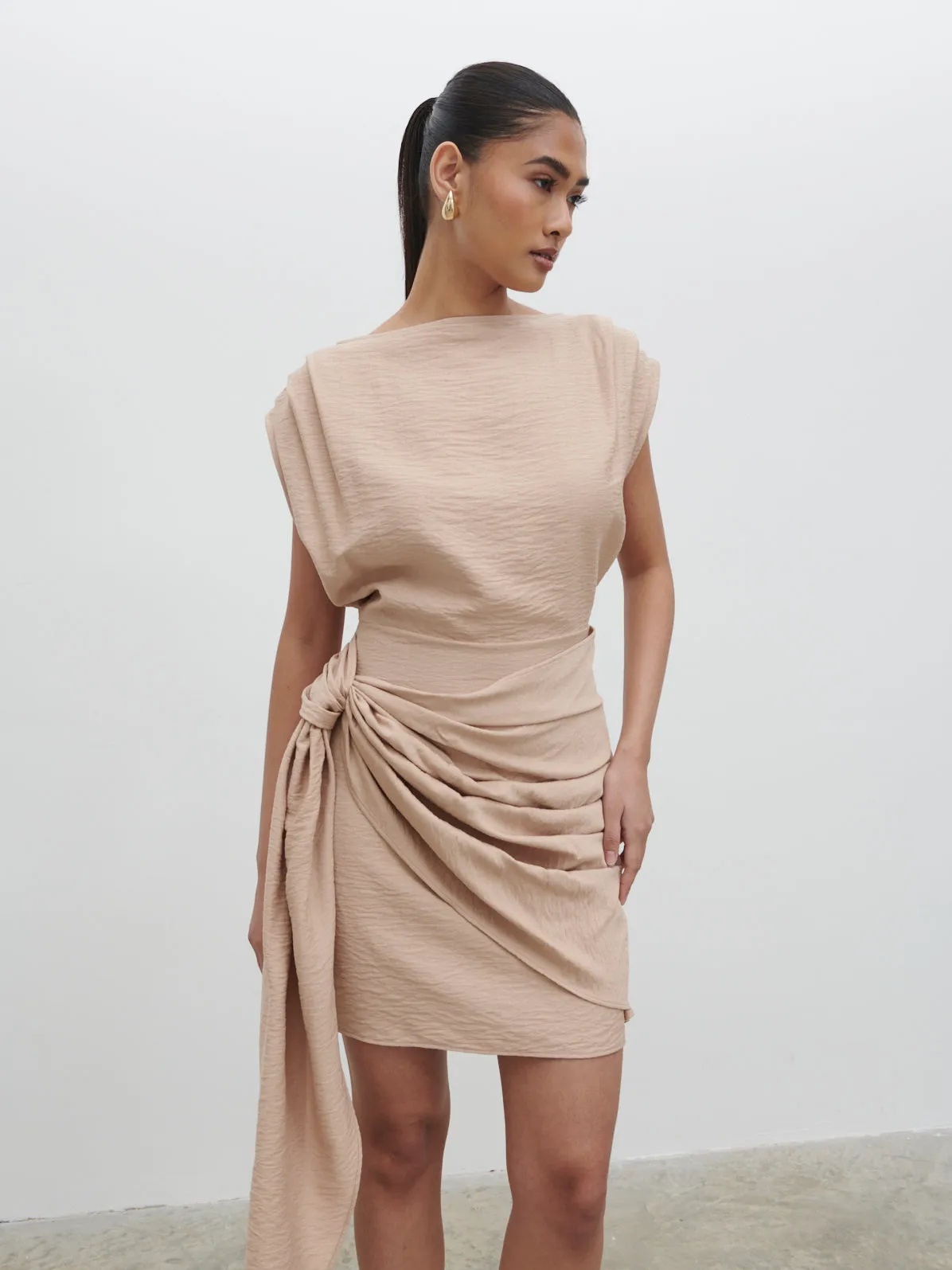 Dana Wrap Mini Dress - Beige