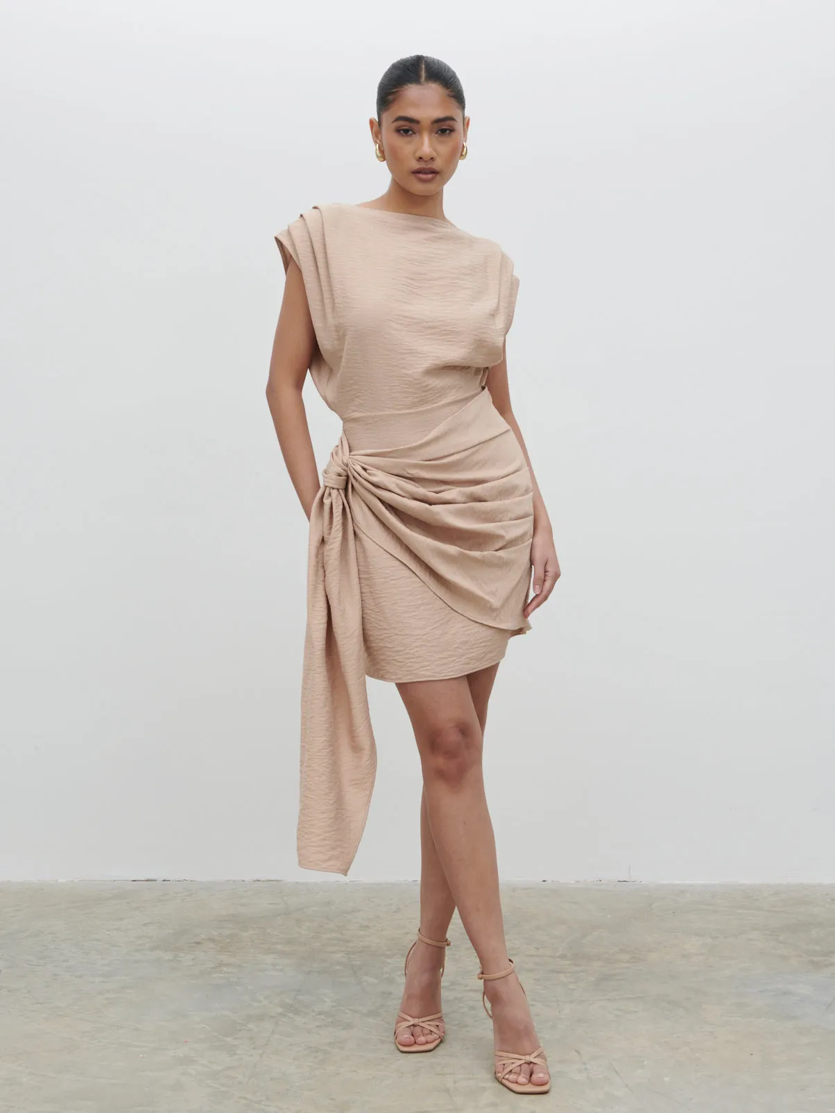 Dana Wrap Mini Dress - Beige