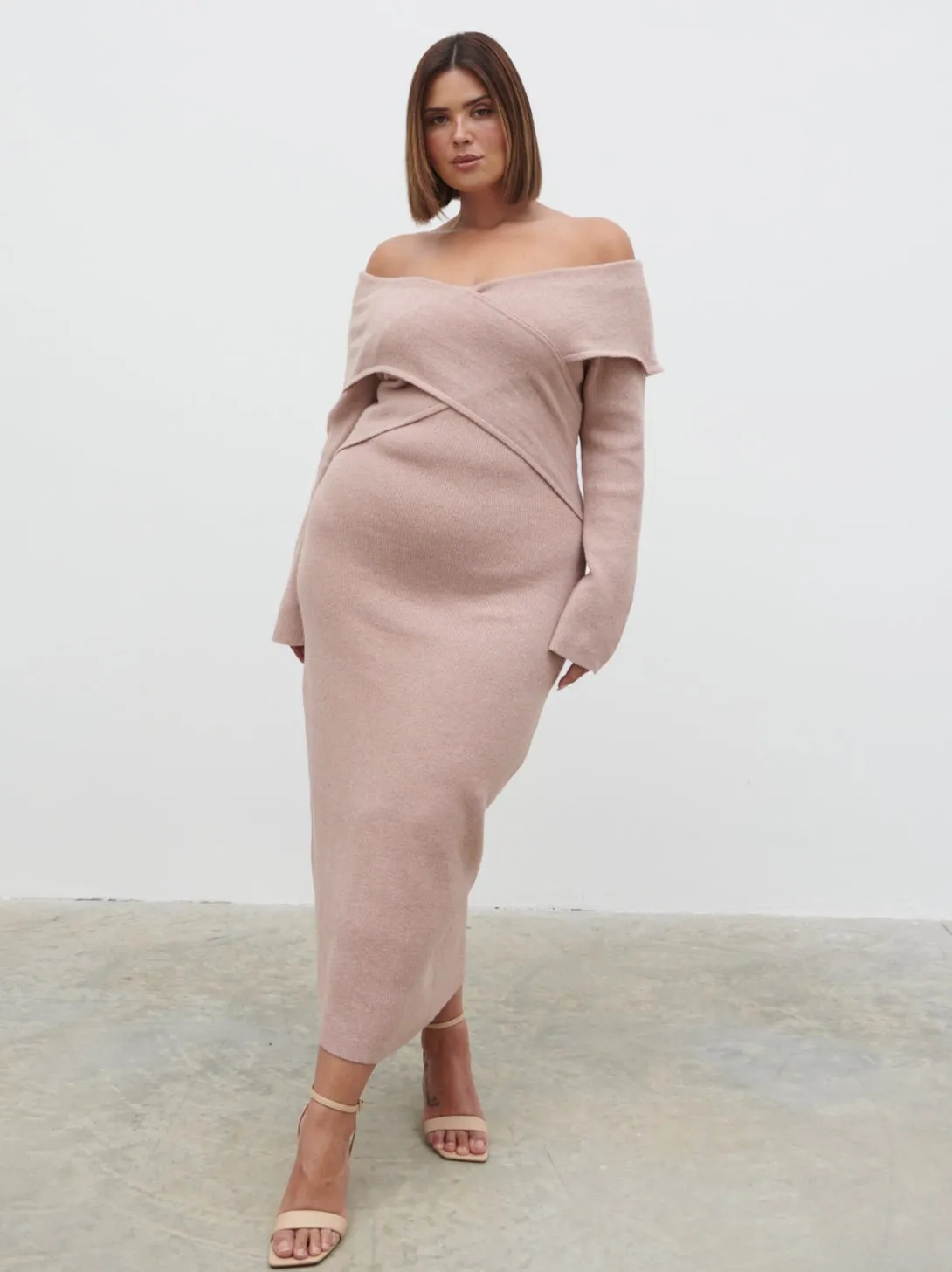 Danica Wrap Knit Midaxi Dress Curve - Pink