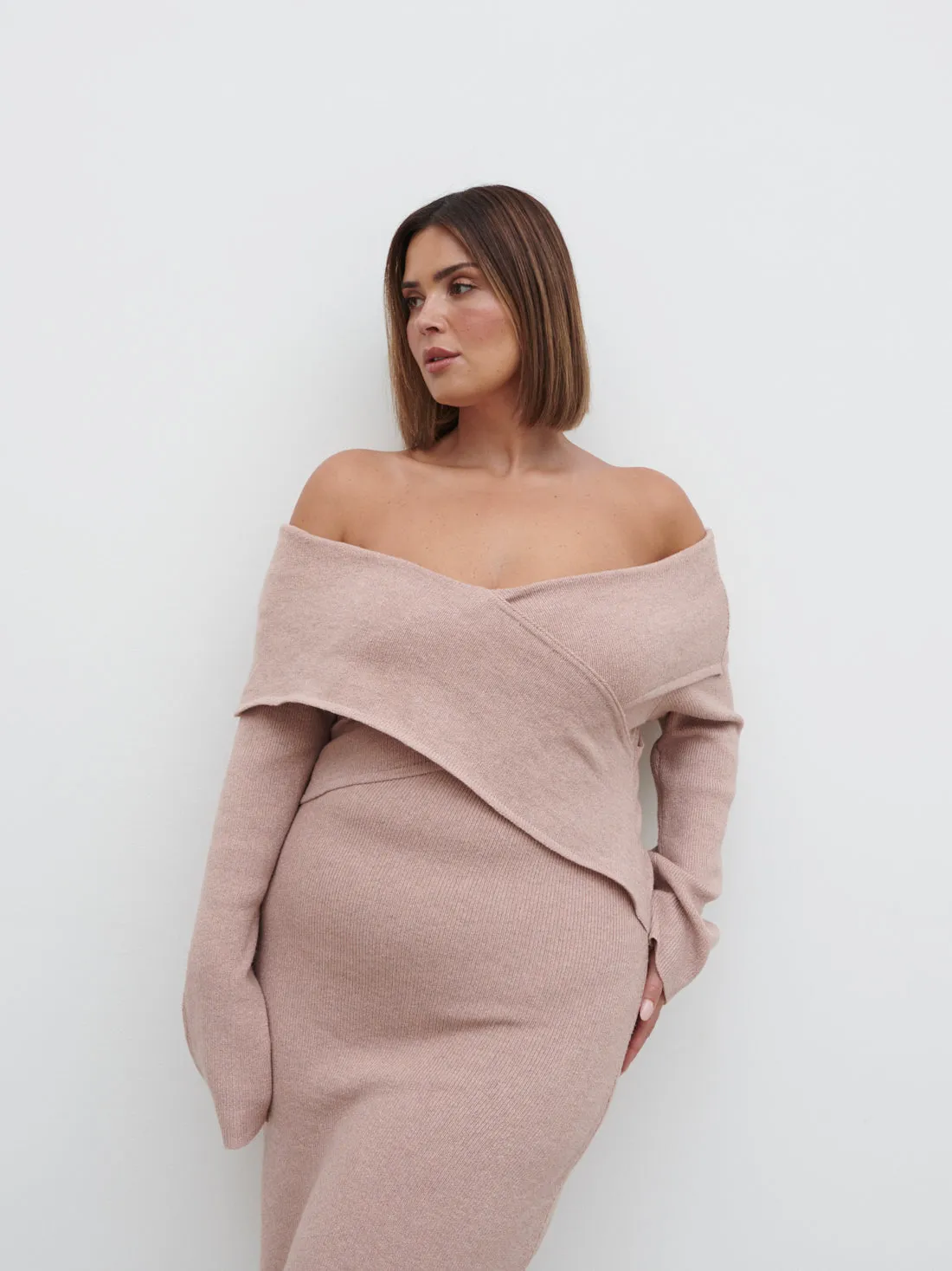 Danica Wrap Knit Midaxi Dress Curve - Pink