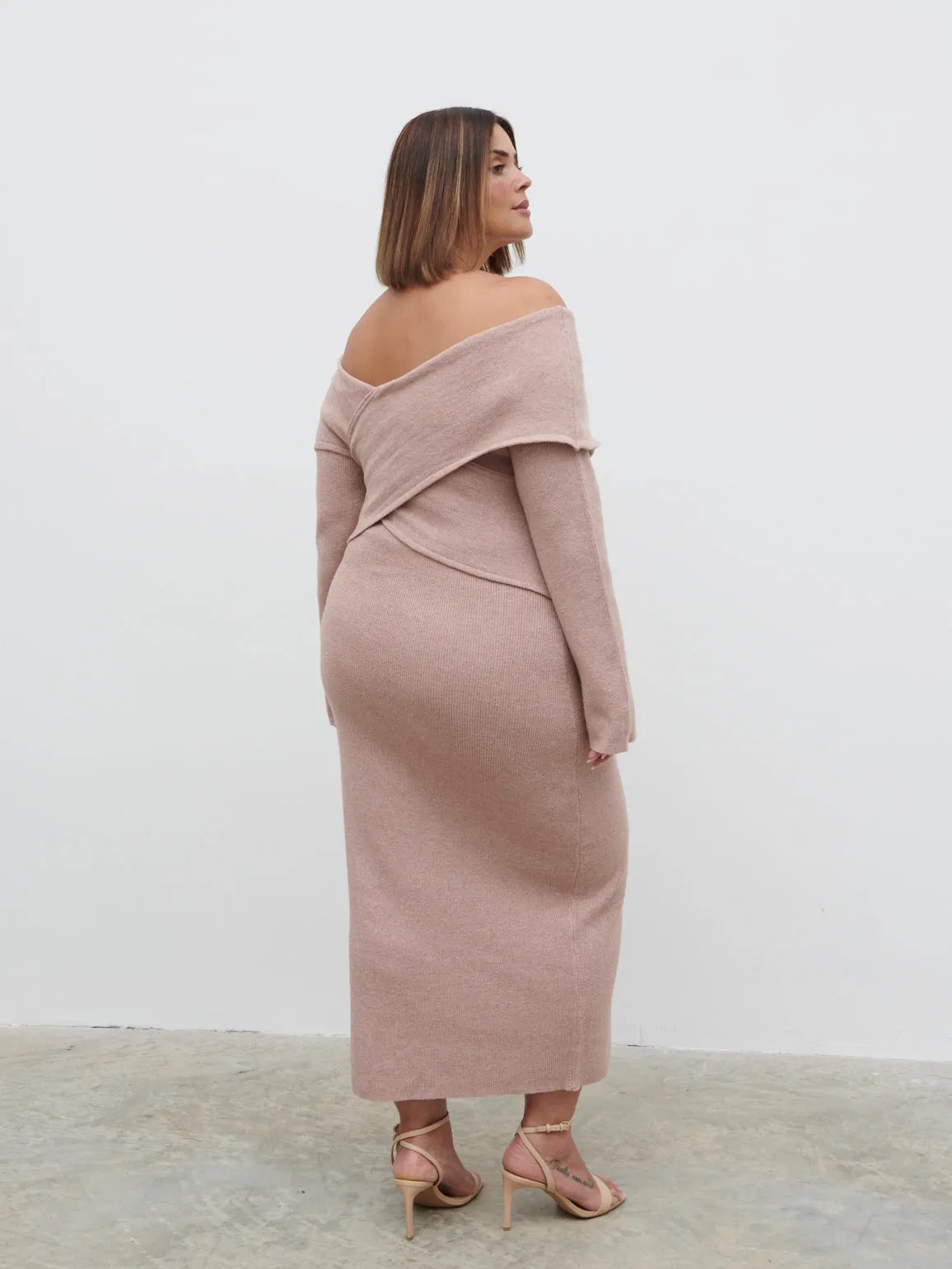 Danica Wrap Knit Midaxi Dress Curve - Pink