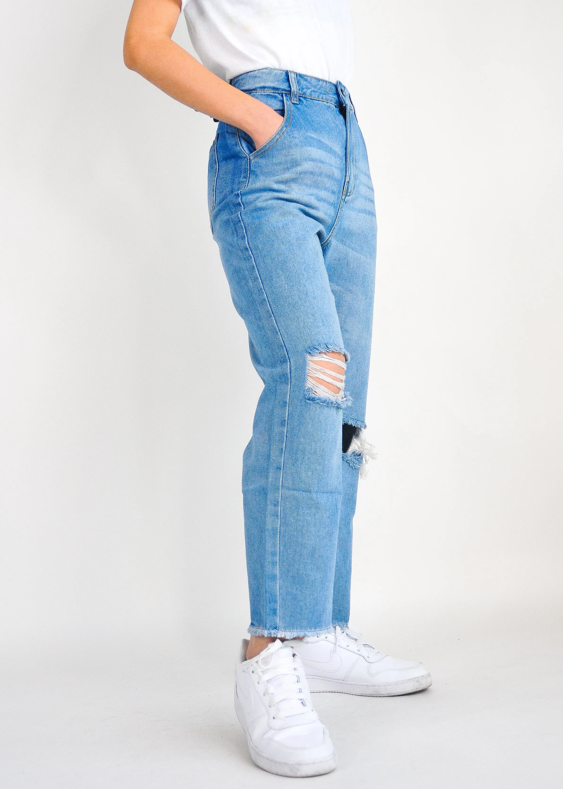 Distressed High Rise Ankle Straight Jeans