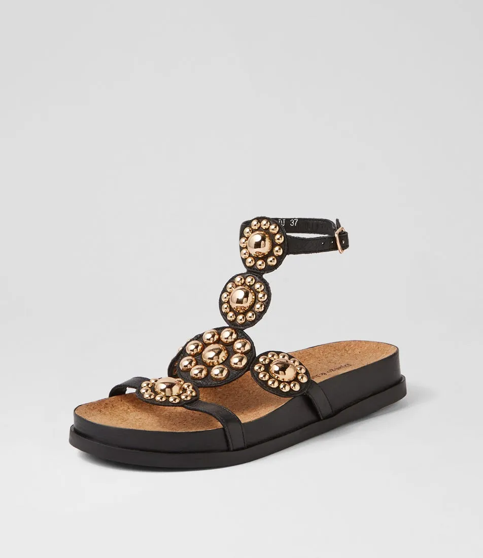 DJANGO & JULIETTE Quassi Black Gold Leather Sandals